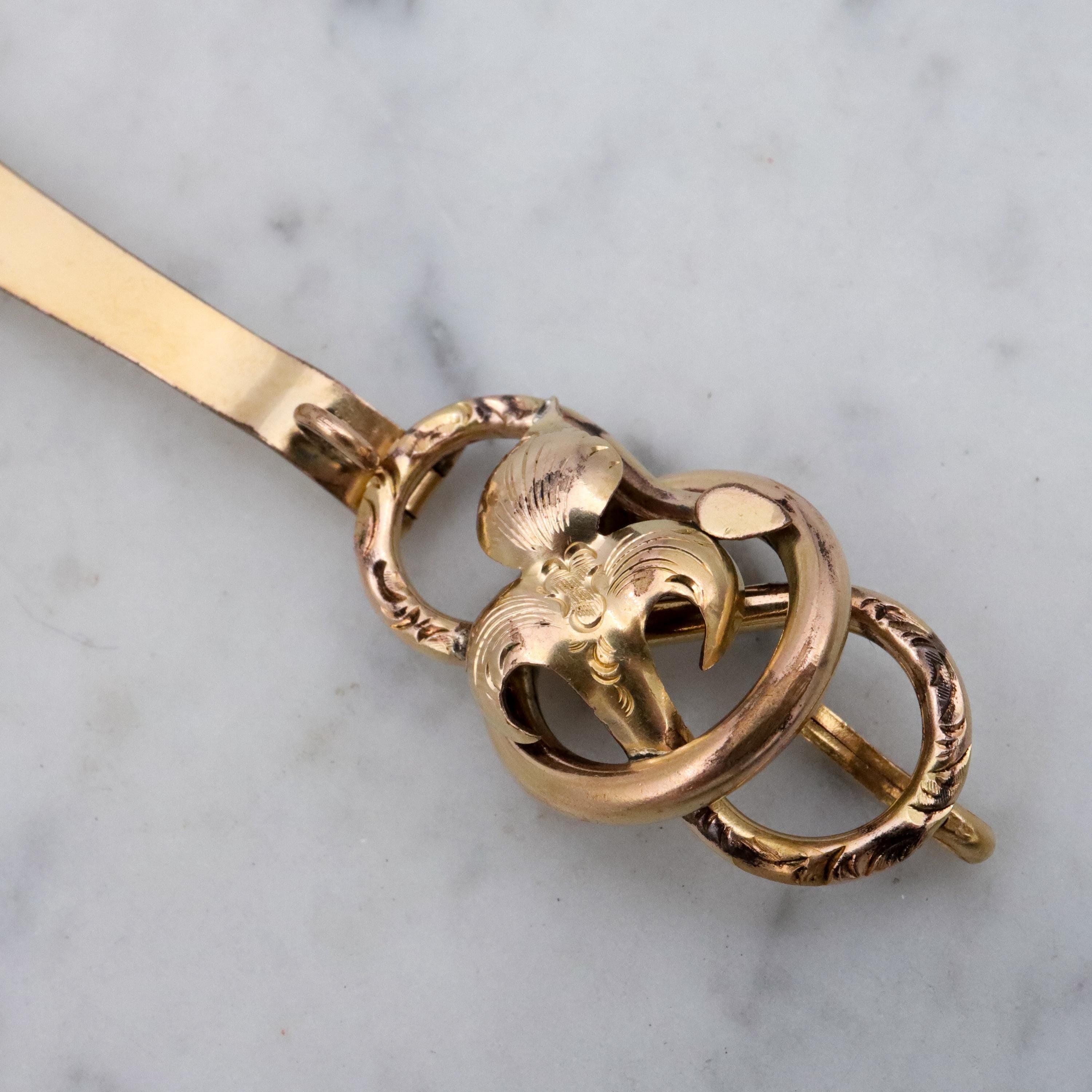Victorian gold filled iris knot chatelain clip w/pendant loop