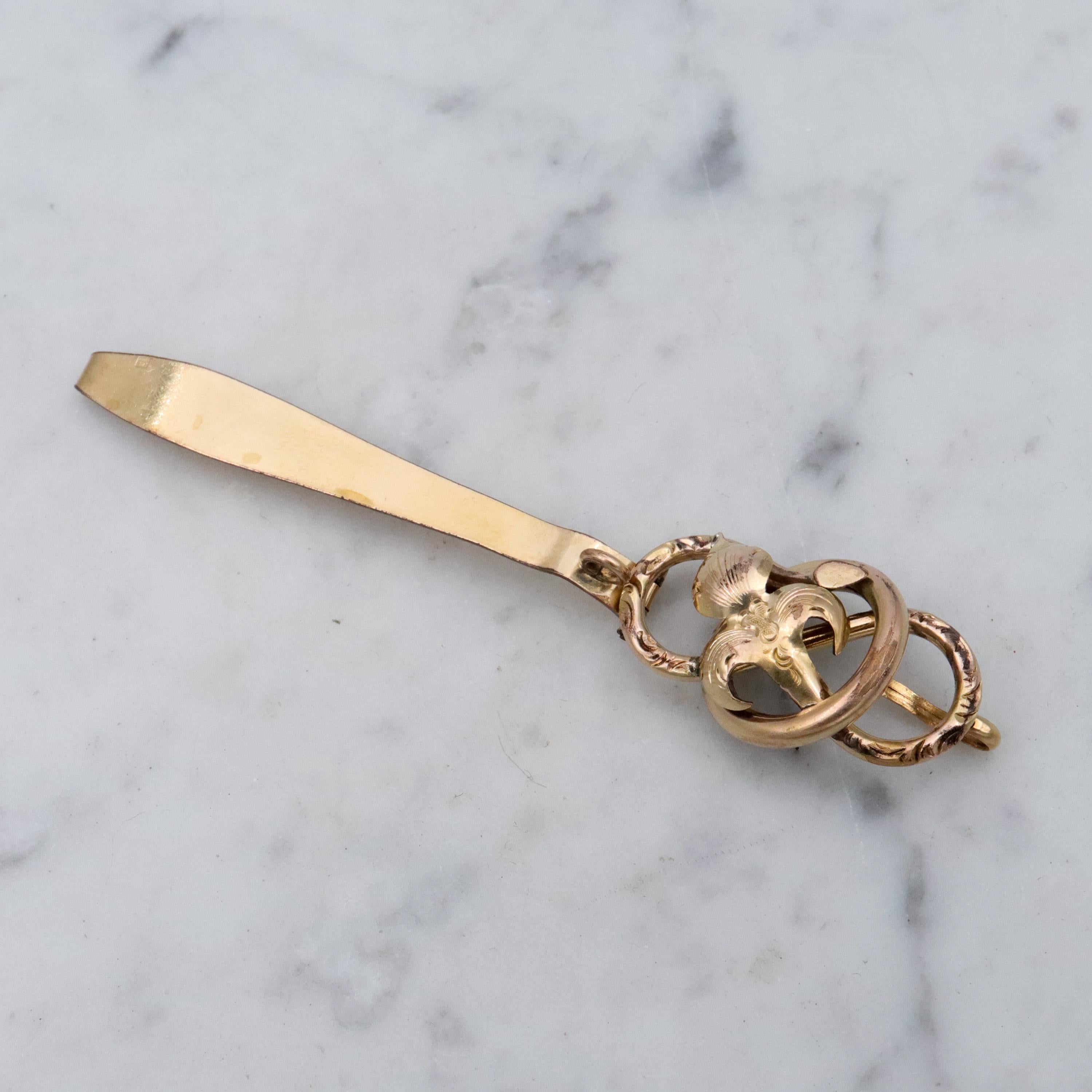 Victorian gold filled iris knot chatelain clip w/pendant loop
