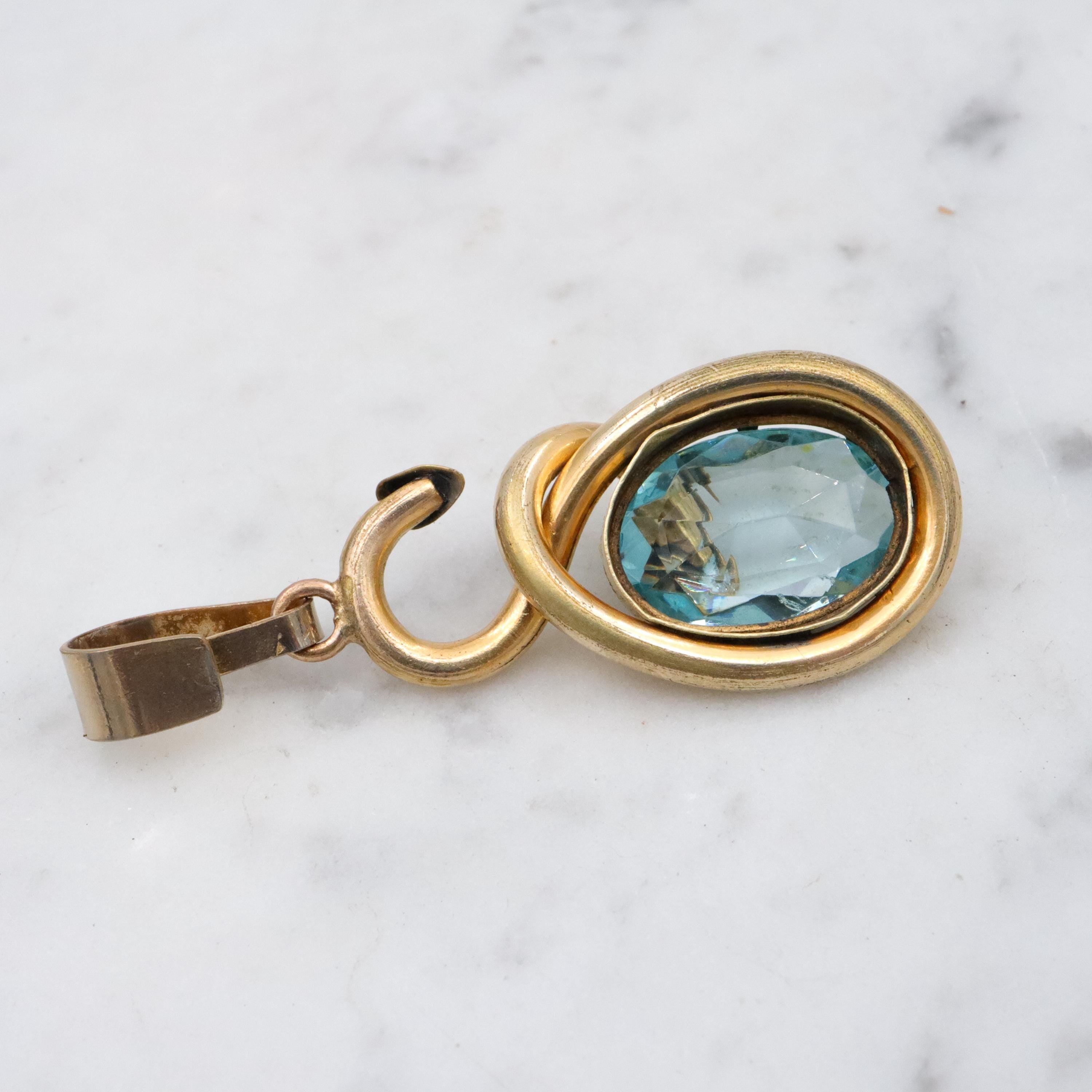 Victorian gilt metal & aqua glass snake pendant