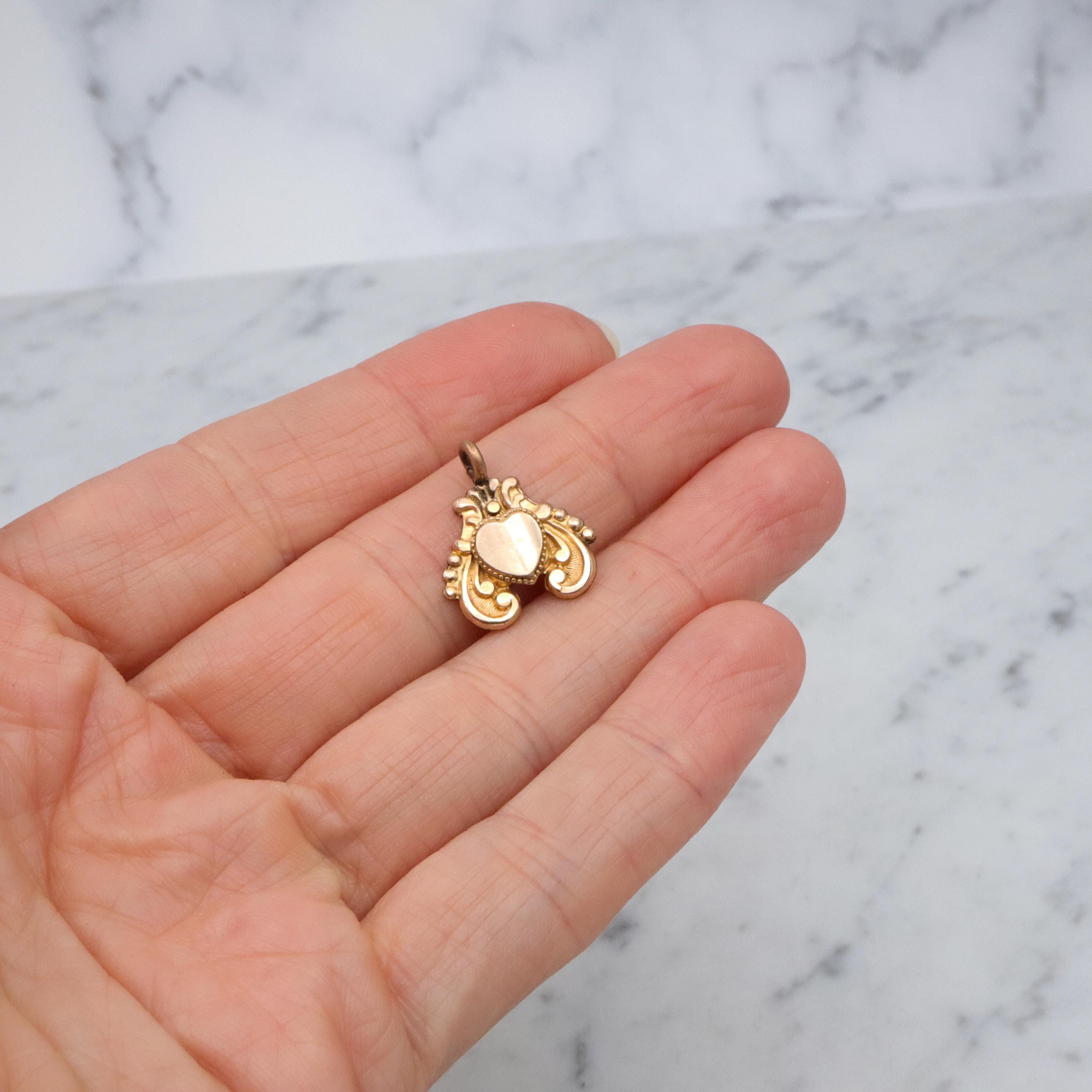 Victorian gold filled scroll & heart shield form fob pendant