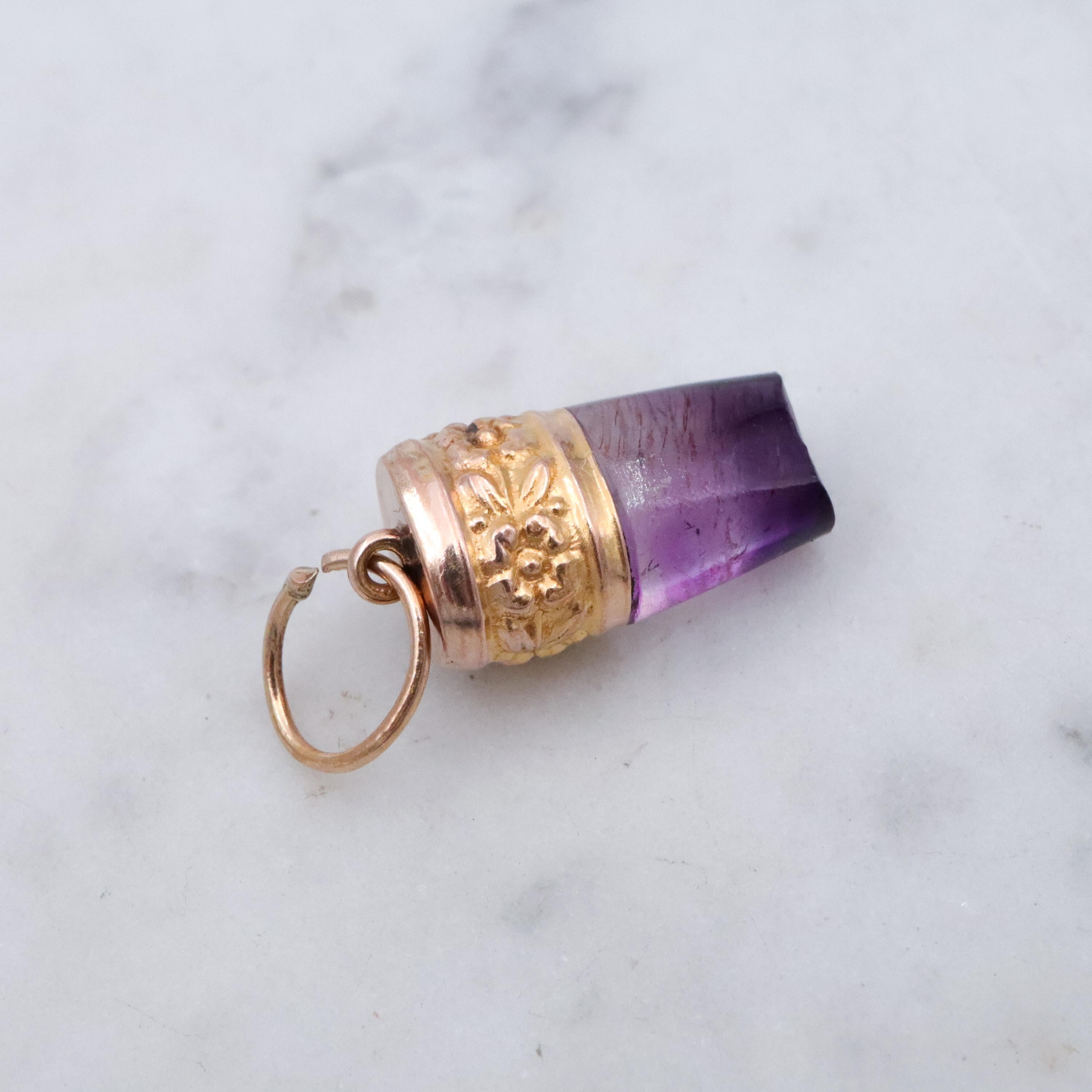Victorian natural amethyst 14k gold fob pendant