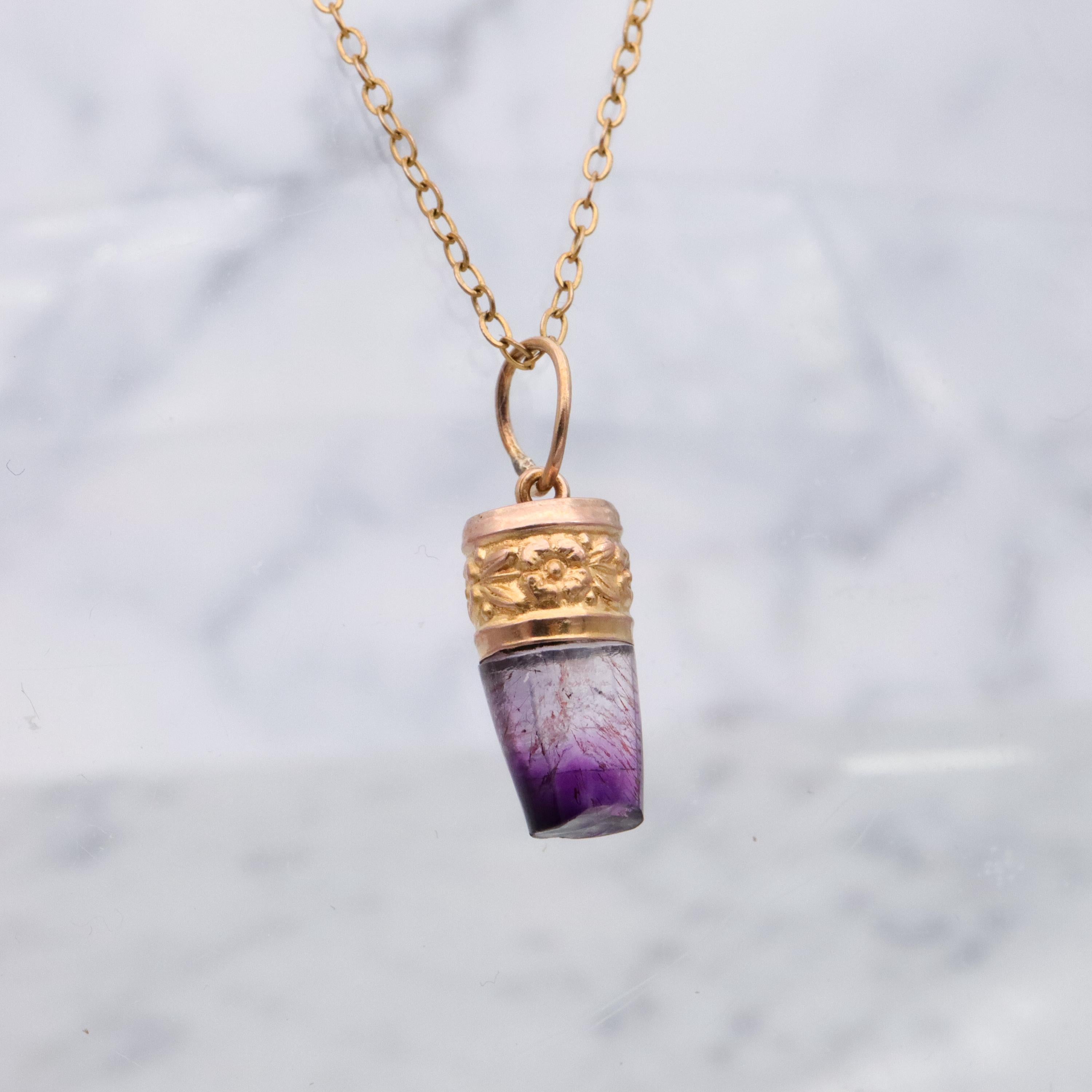 Victorian natural amethyst 14k gold fob pendant