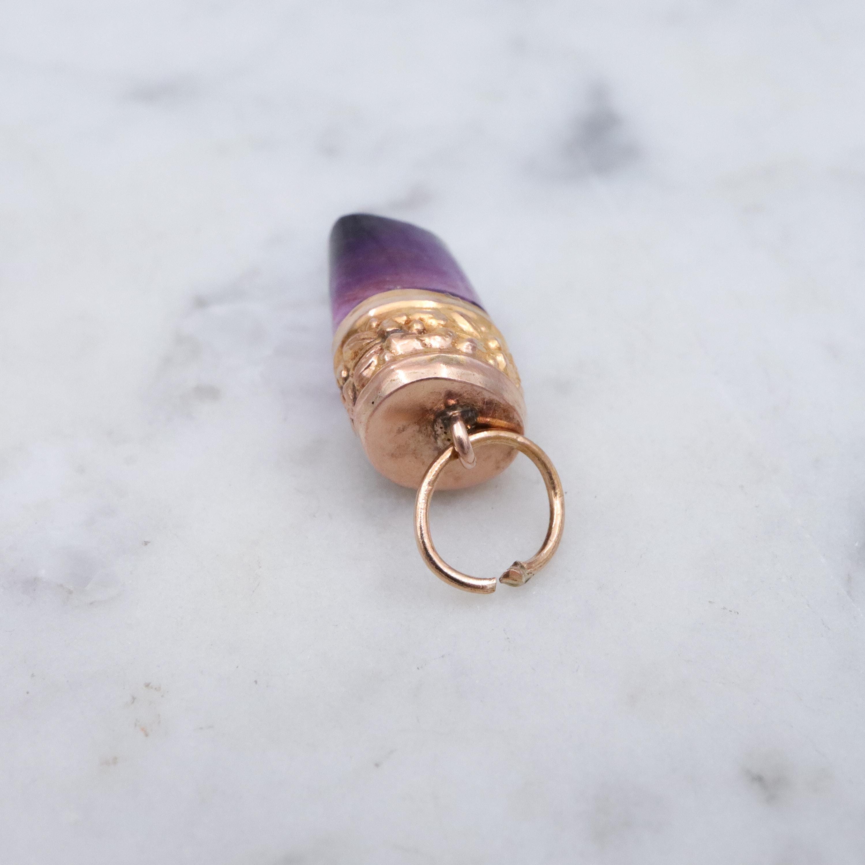 Victorian natural amethyst 14k gold fob pendant