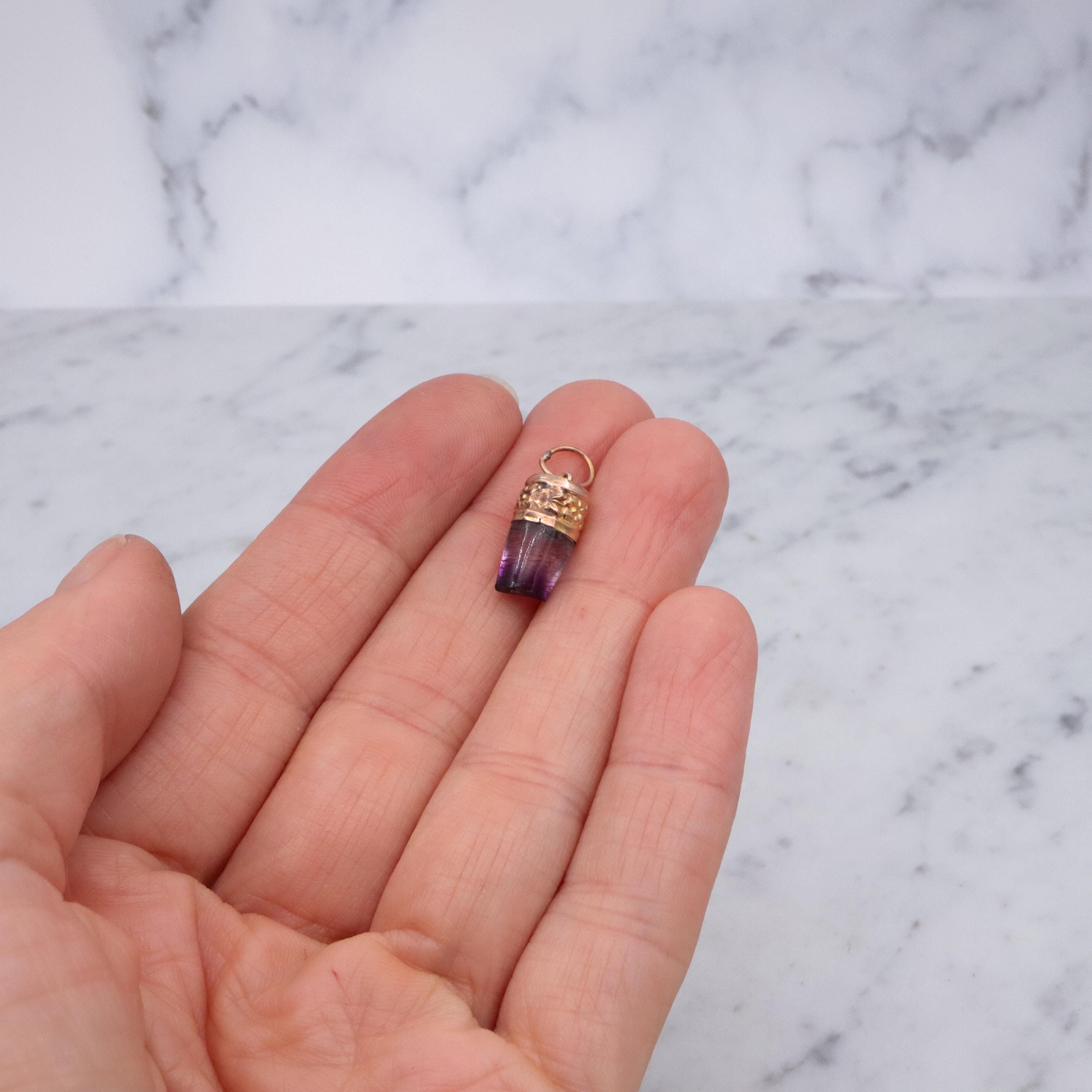 Victorian natural amethyst 14k gold fob pendant