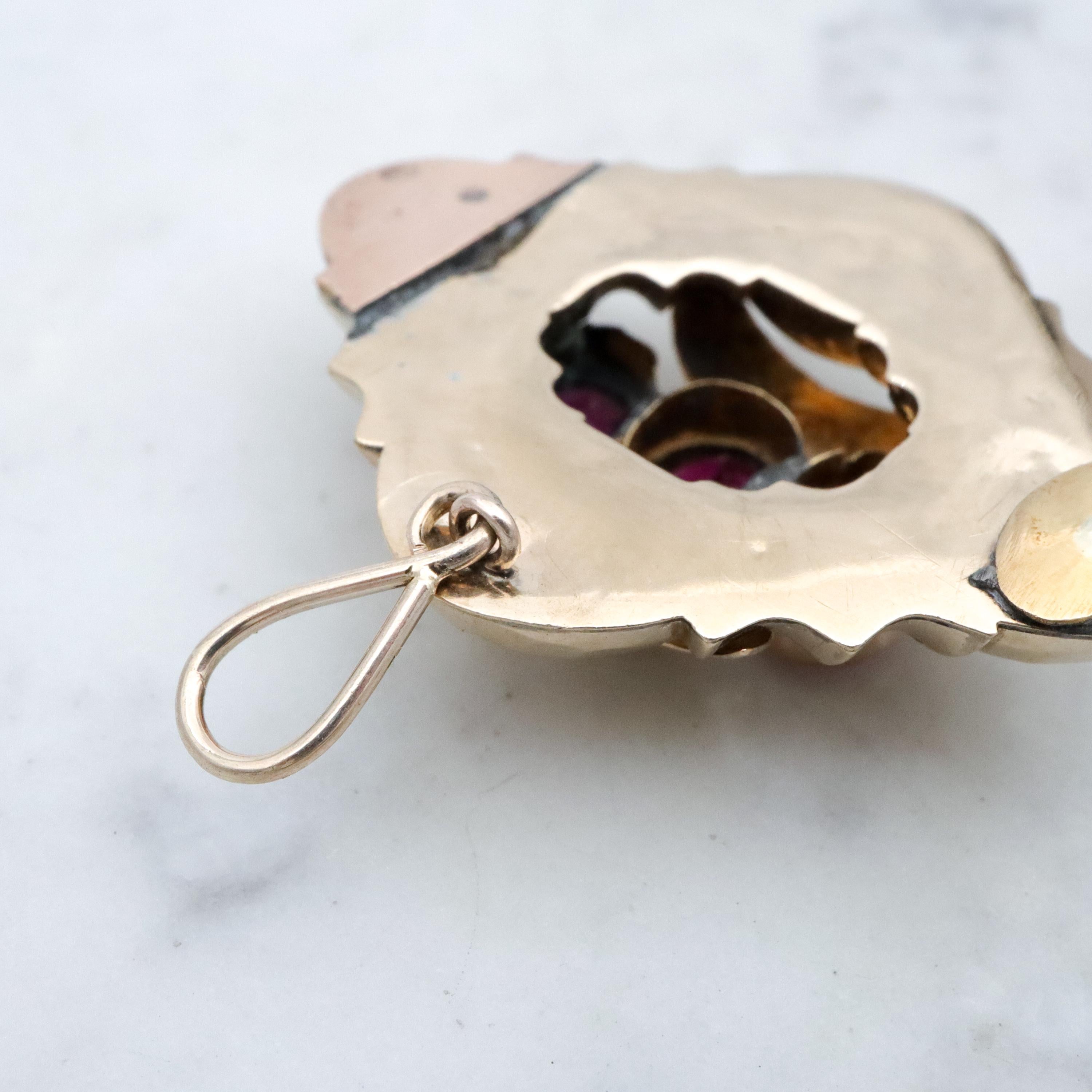Antique Victorian 10k gold rhodolite garnet faceted diamond shaped pendant conversion