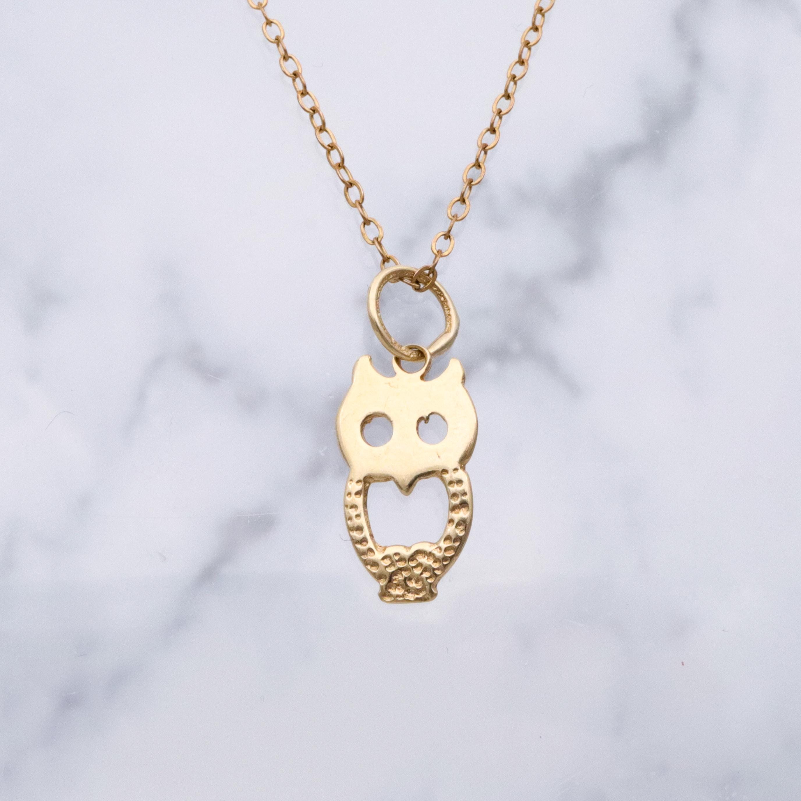 Vintage tiny 14k gold owl cutout charm pendant