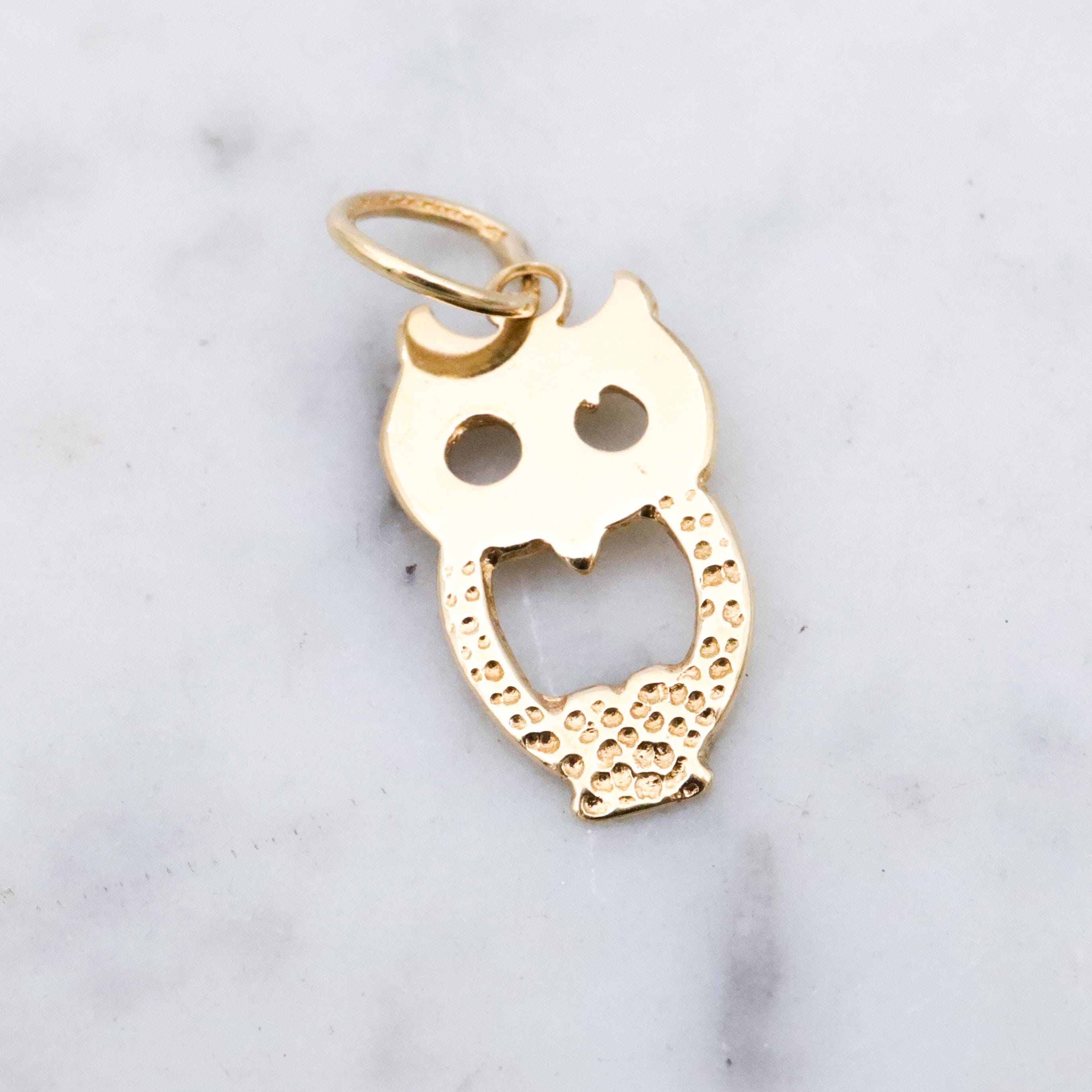 Vintage tiny 14k gold owl cutout charm pendant