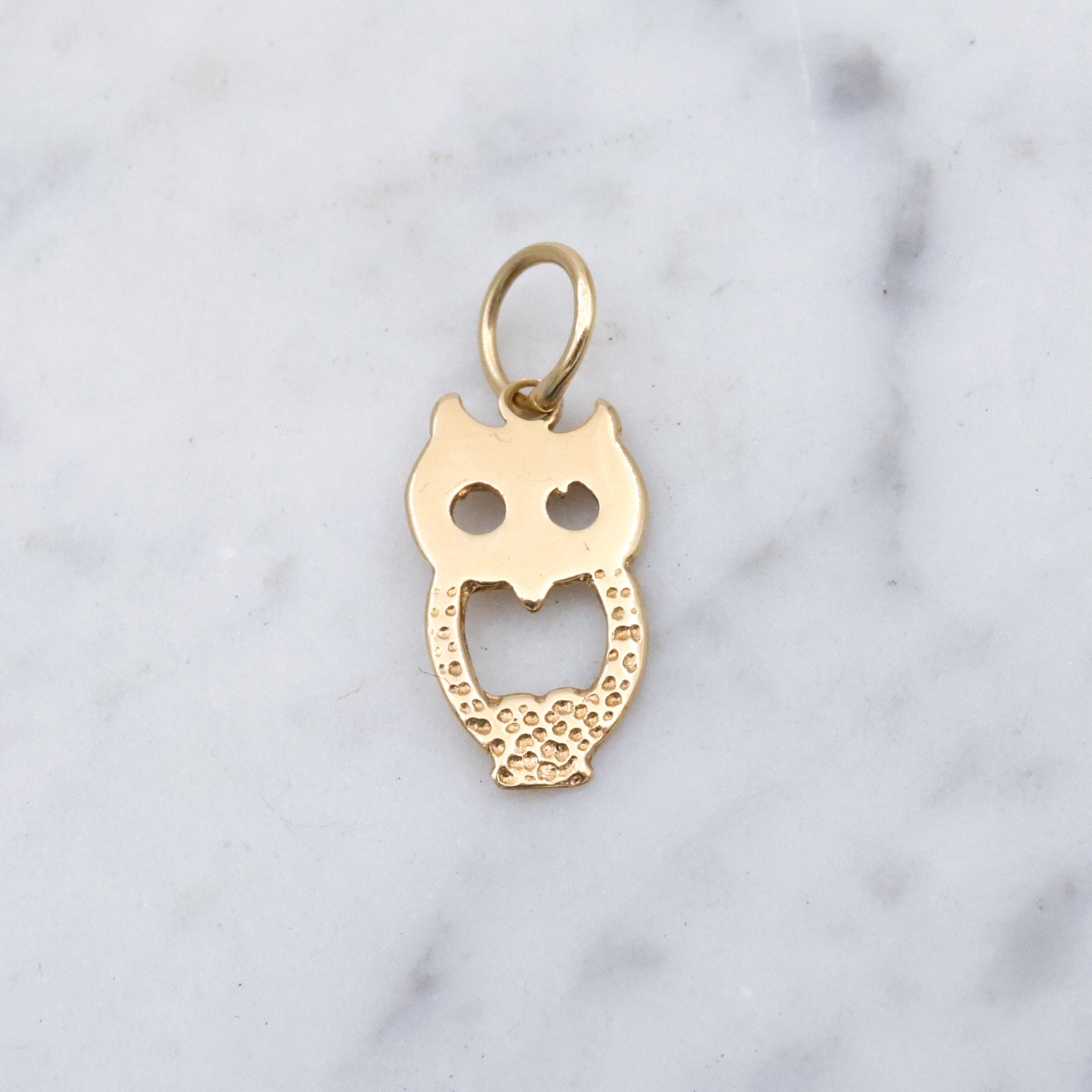 Vintage tiny 14k gold owl cutout charm pendant