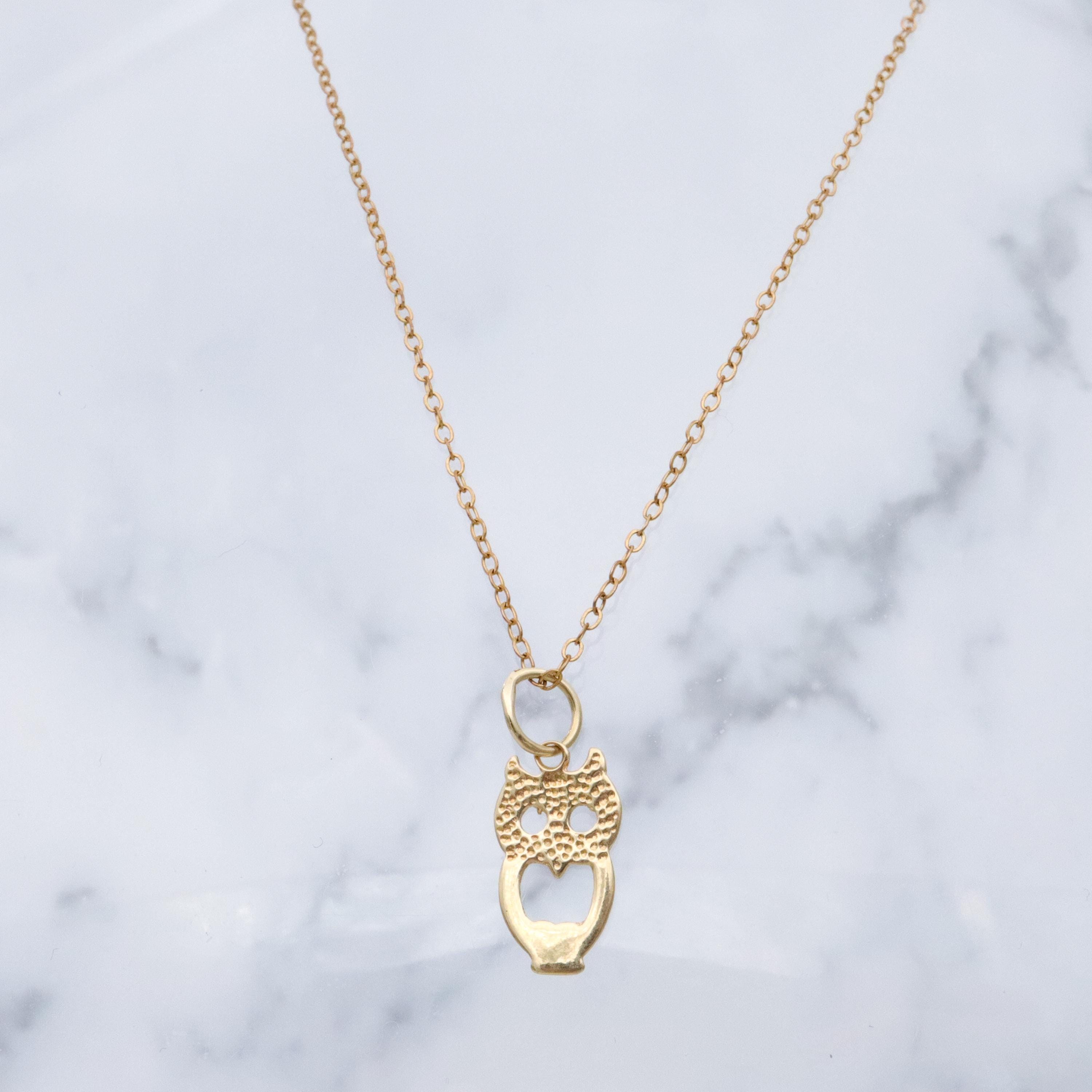 Vintage tiny 14k gold owl cutout charm pendant