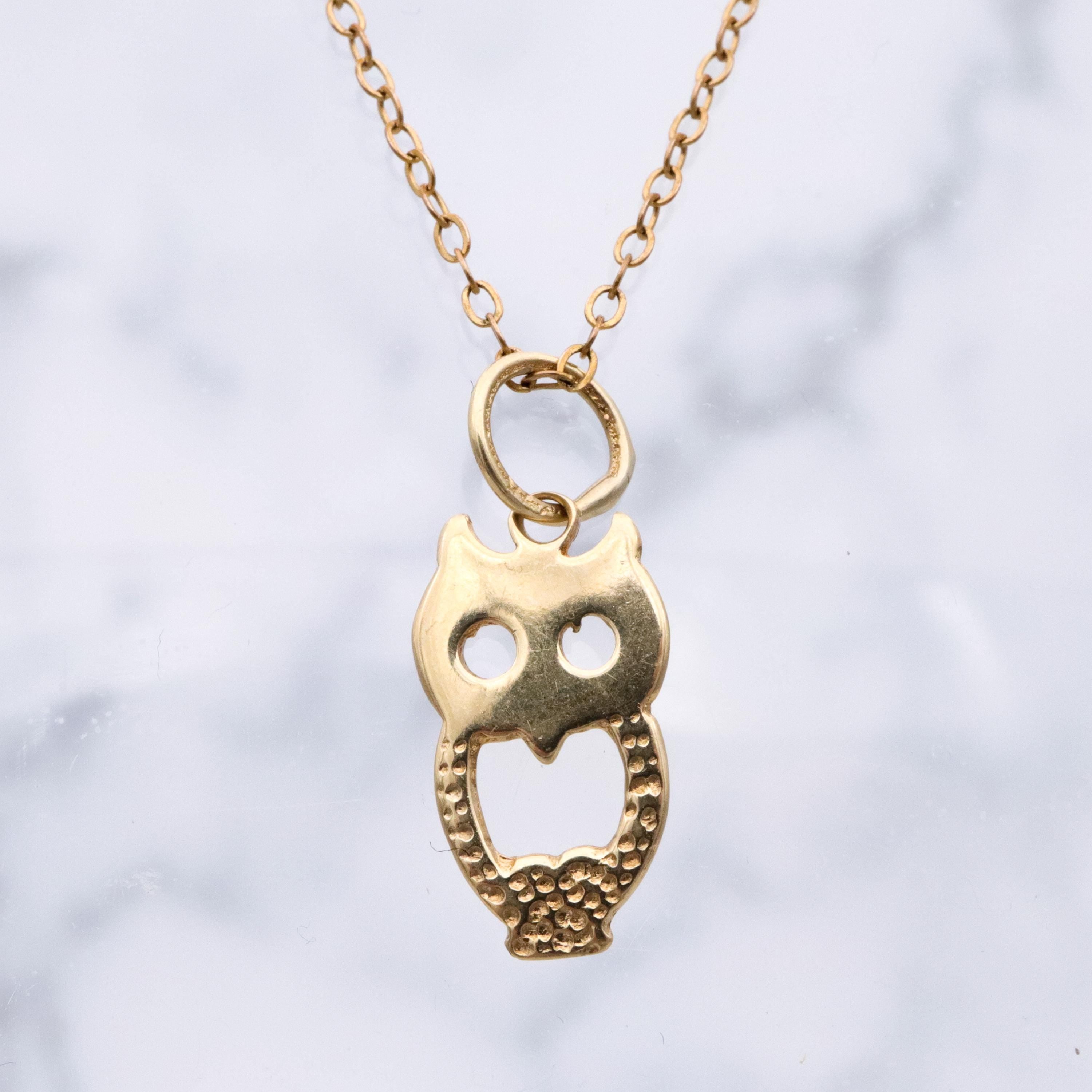 Vintage tiny 14k gold owl cutout charm pendant