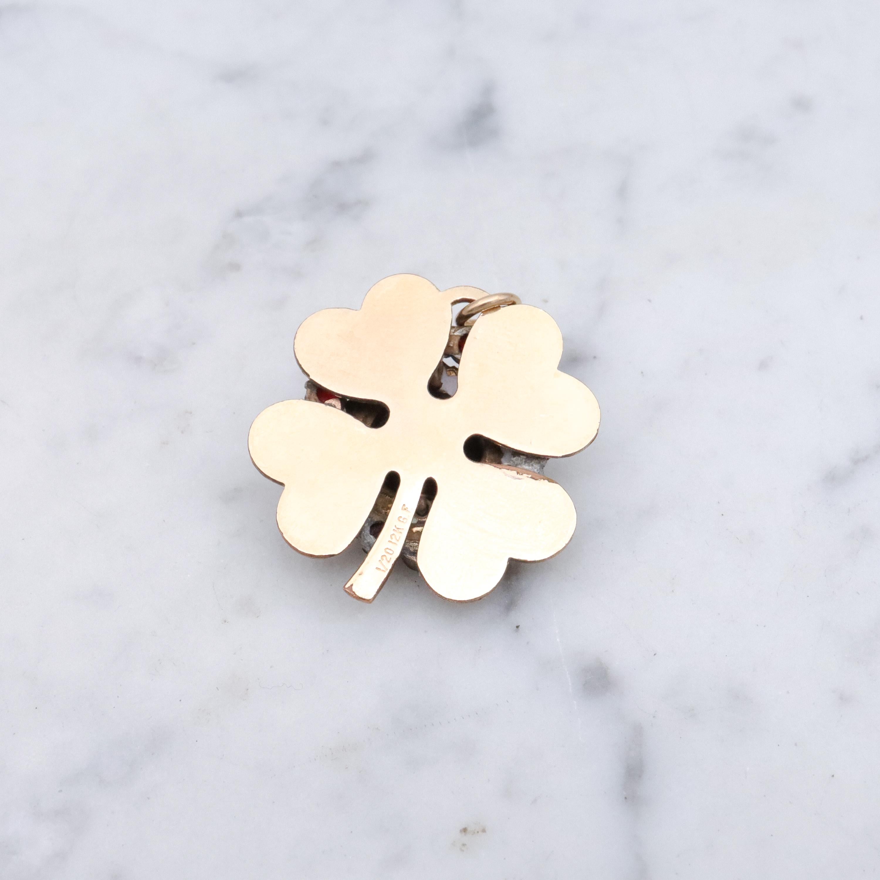 Retro Bohemian garnet gold filled clover pendant