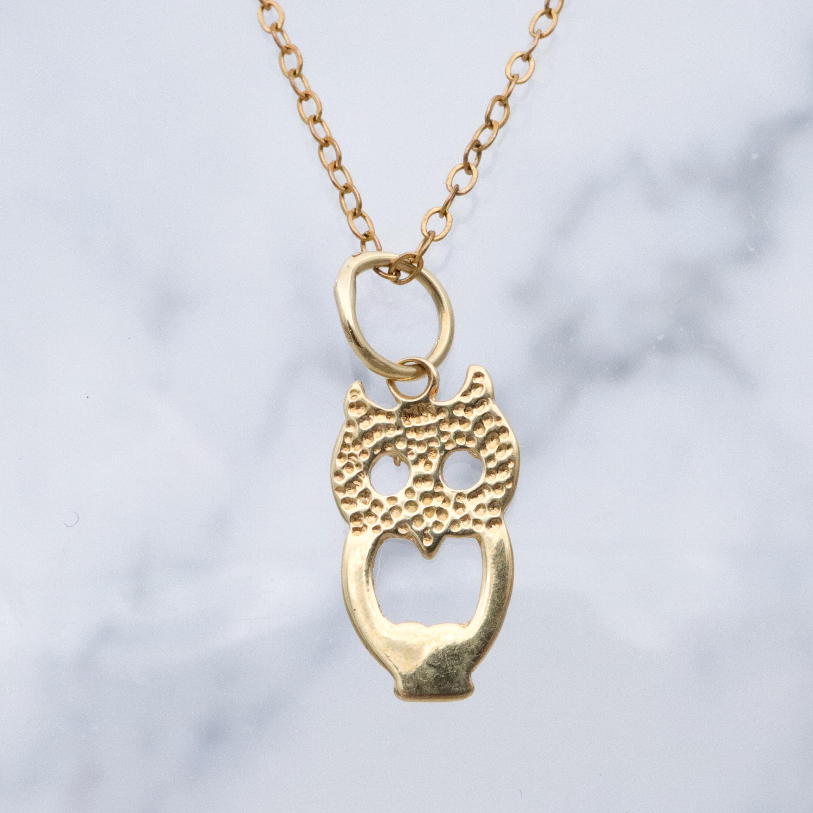 Vintage tiny 14k gold owl cutout charm pendant