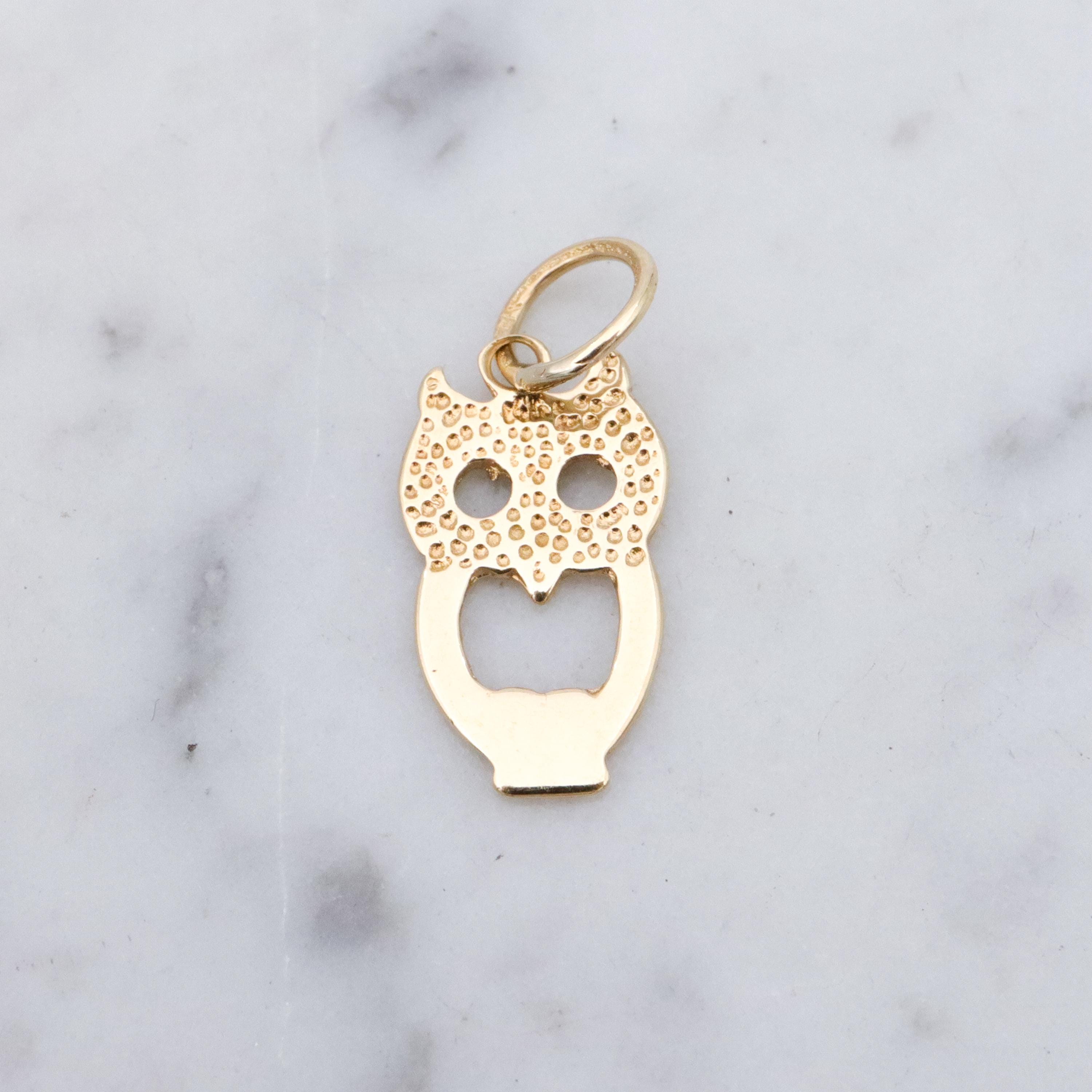Vintage tiny 14k gold owl cutout charm pendant