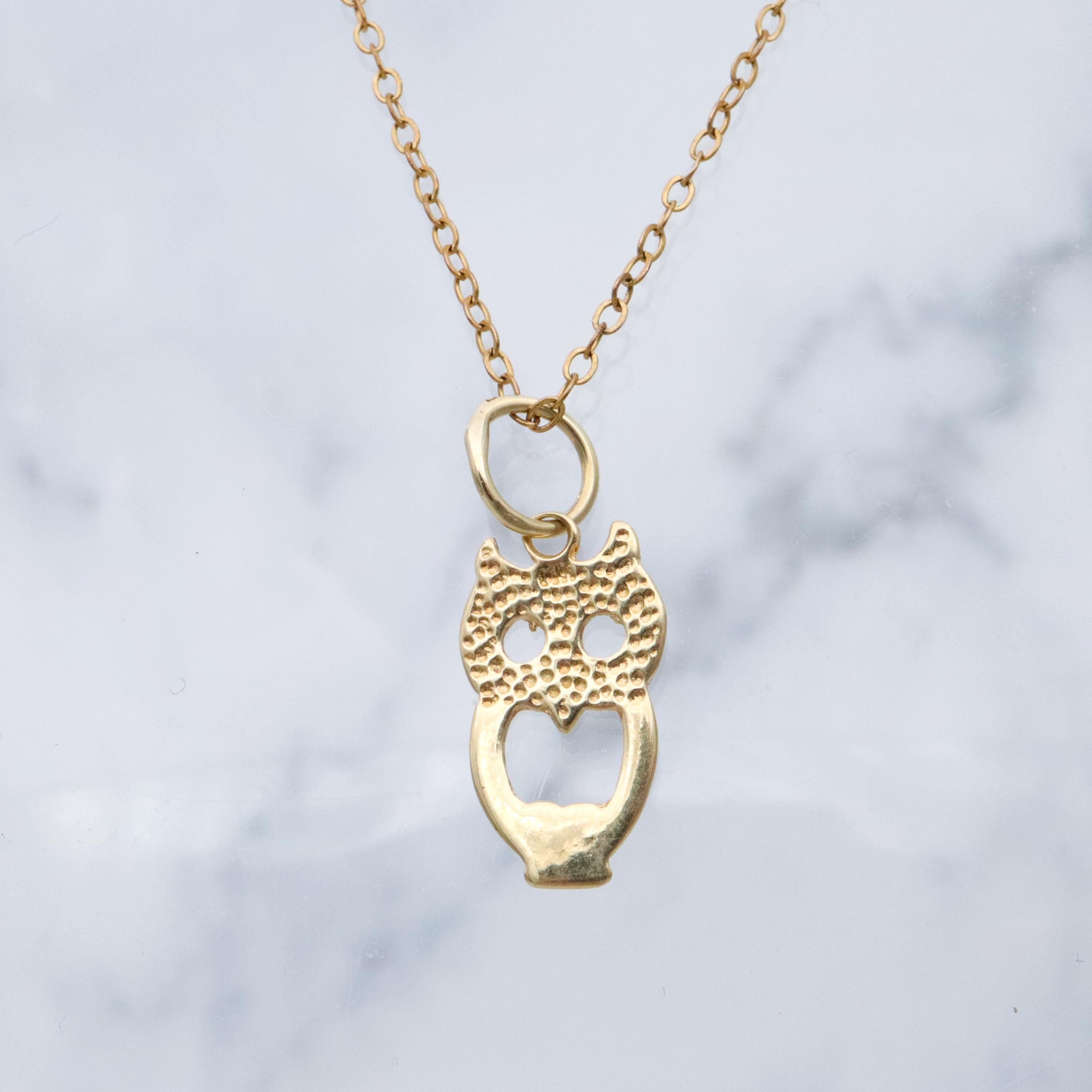 Vintage tiny 14k gold owl cutout charm pendant