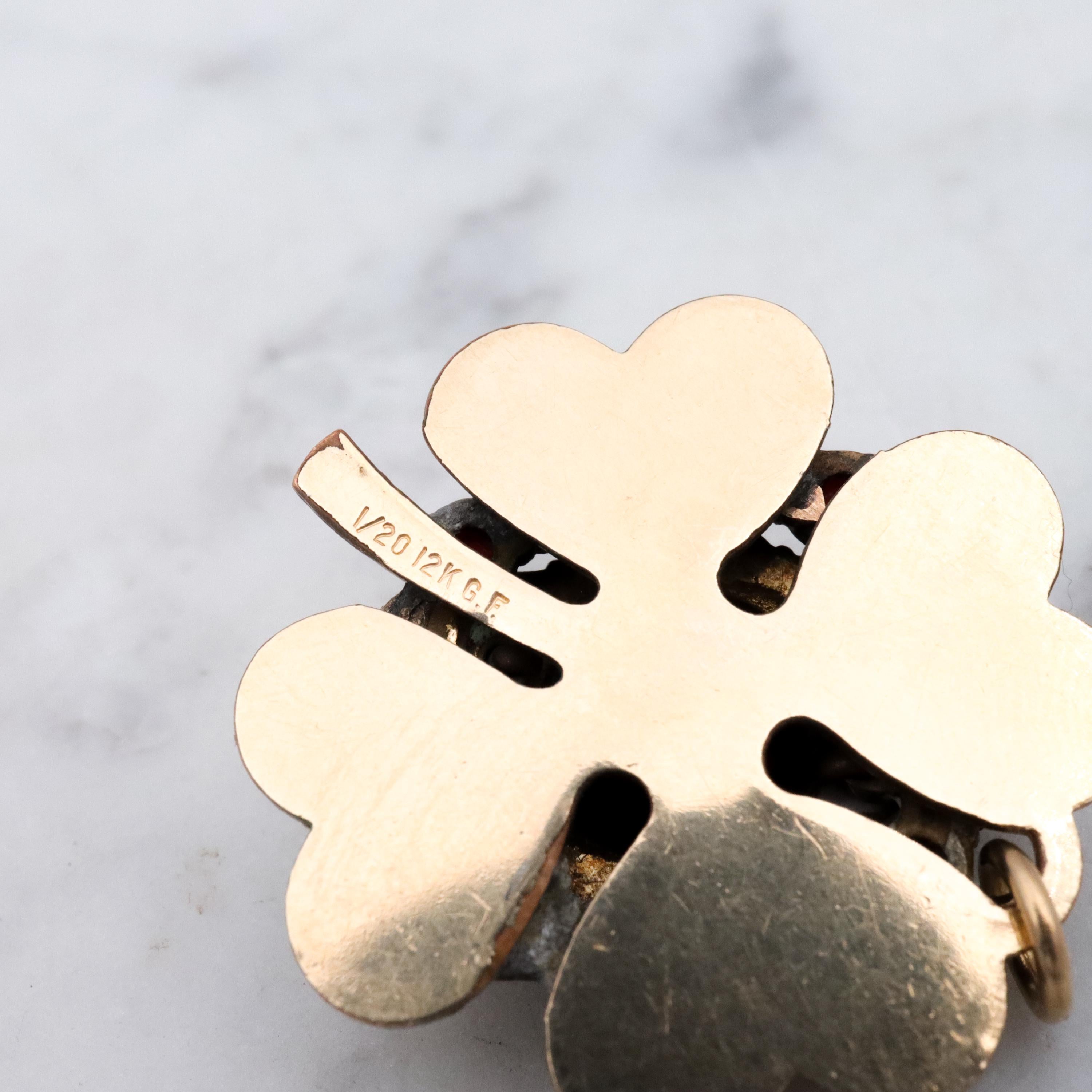 Retro Bohemian garnet gold filled clover pendant