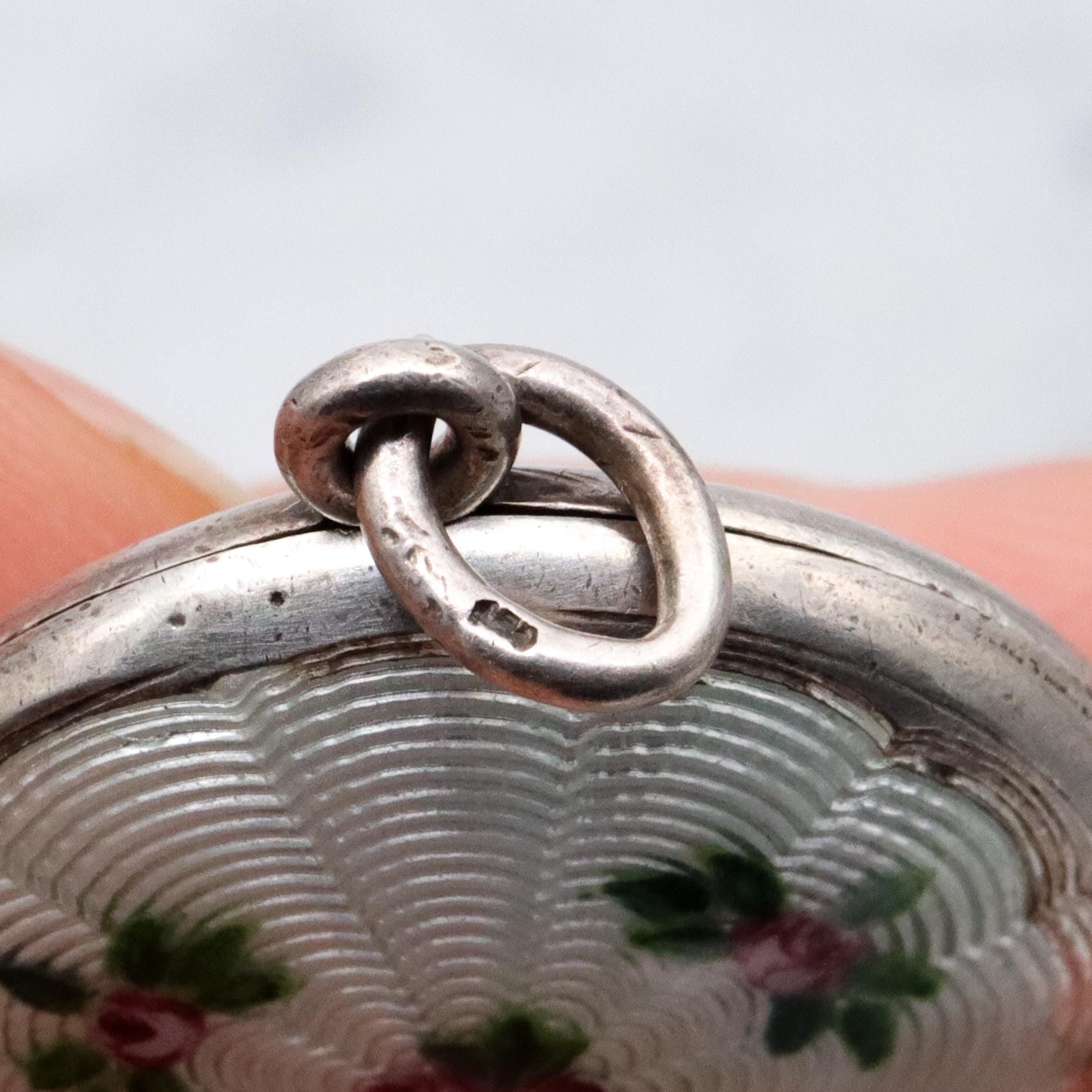Edwardian sterling white enamel rosebud round locket pendant by John Atkins & Son