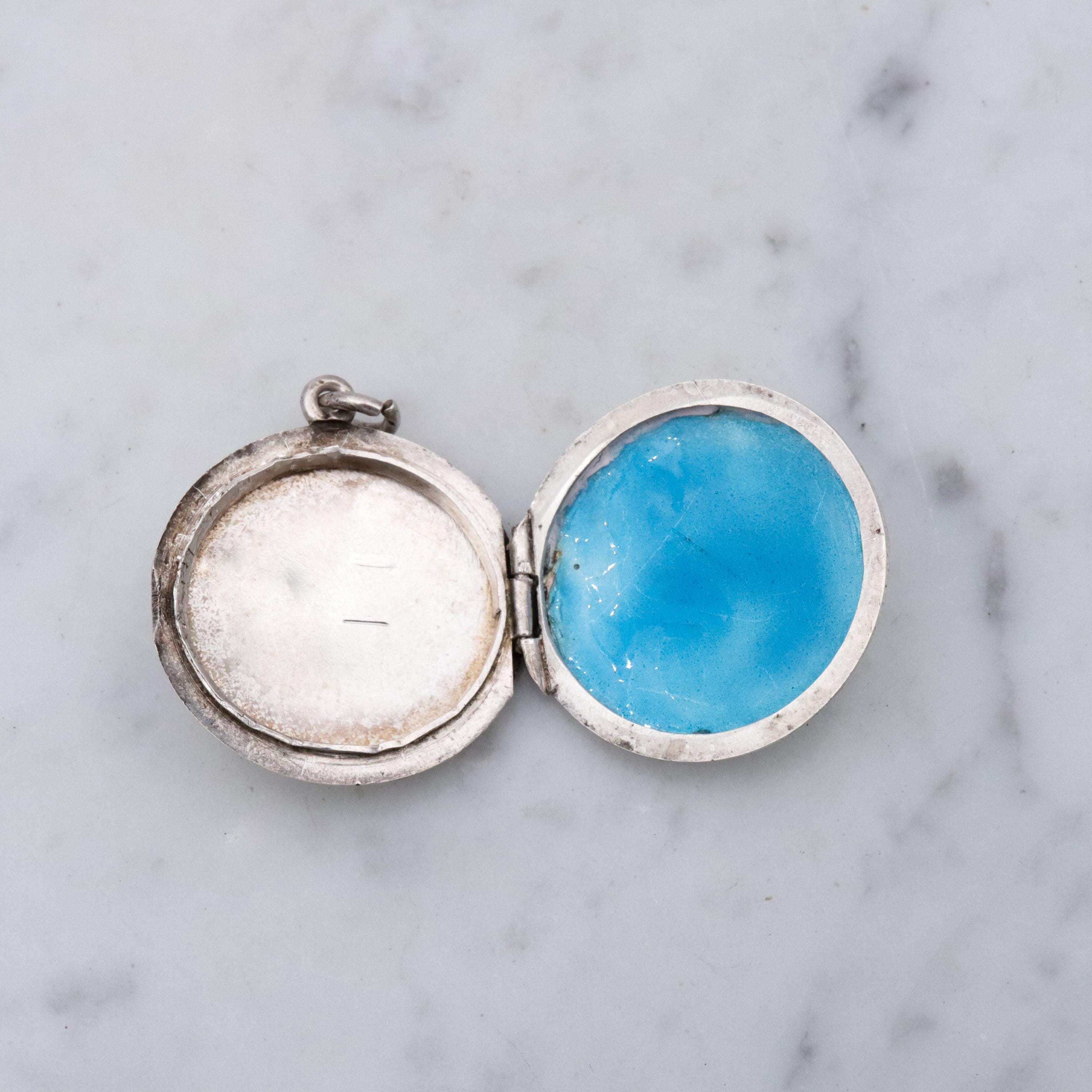 Edwardian sterling white enamel rosebud round locket pendant by John Atkins & Son