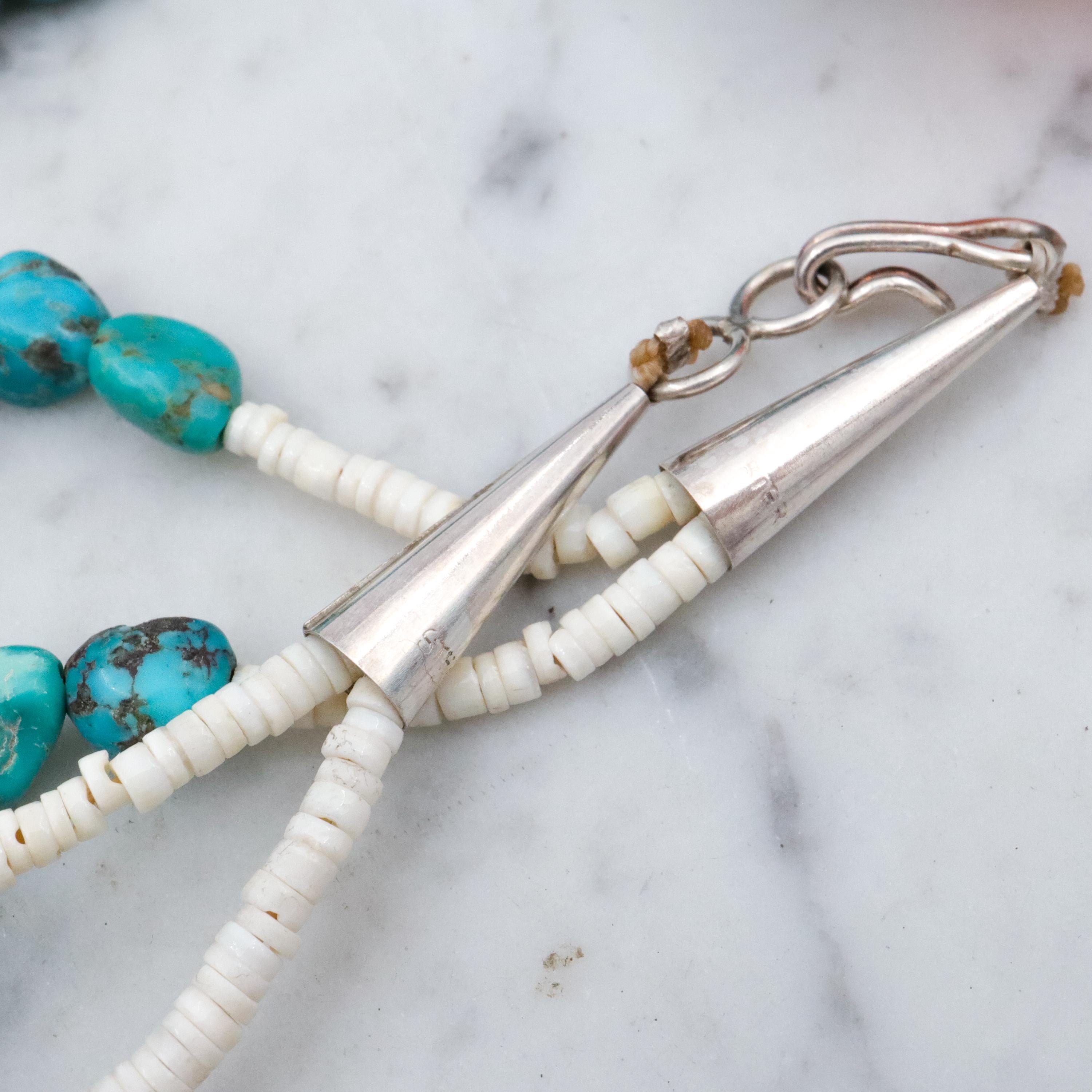 Vintage Santo Domingo mosaic inlay shell & turquoise bead necklace