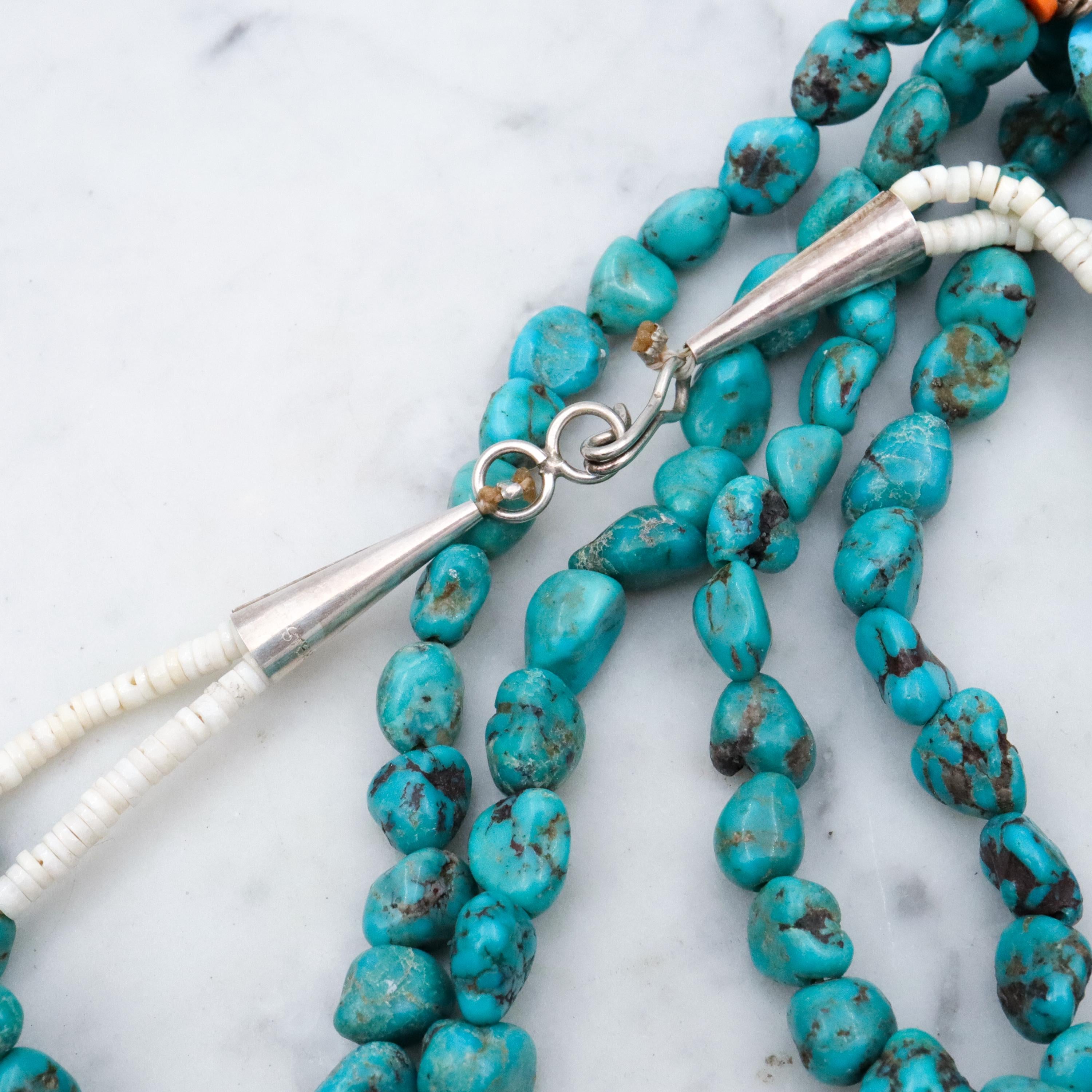 Vintage Santo Domingo mosaic inlay shell & turquoise bead necklace