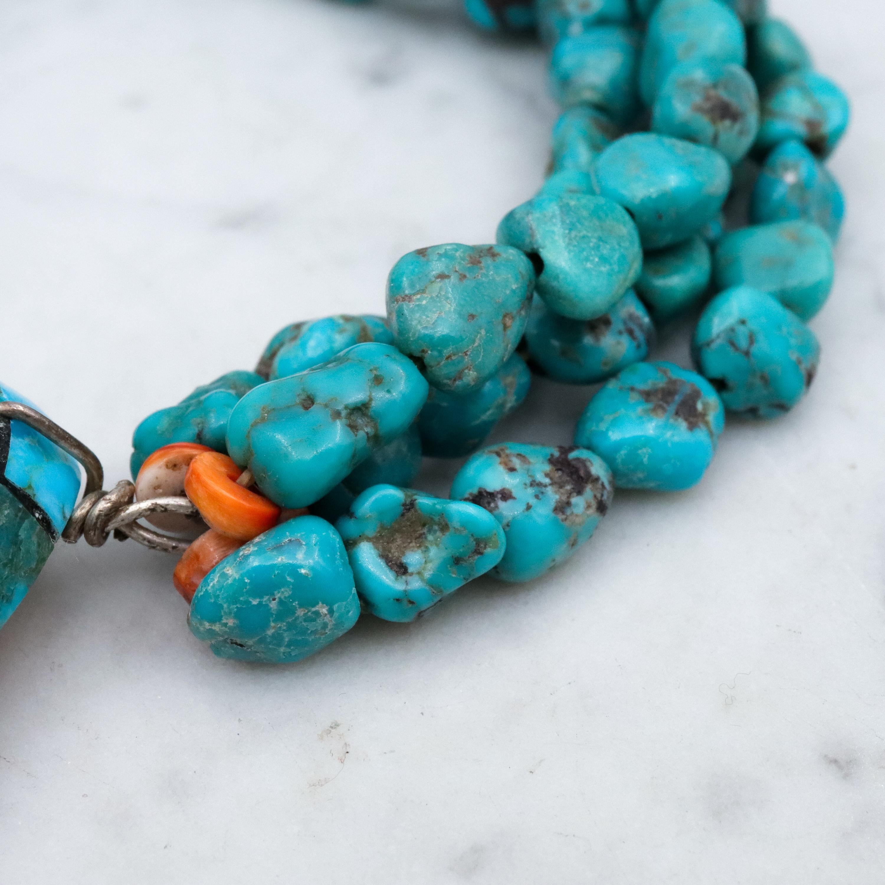 Vintage Santo Domingo mosaic inlay shell & turquoise bead necklace