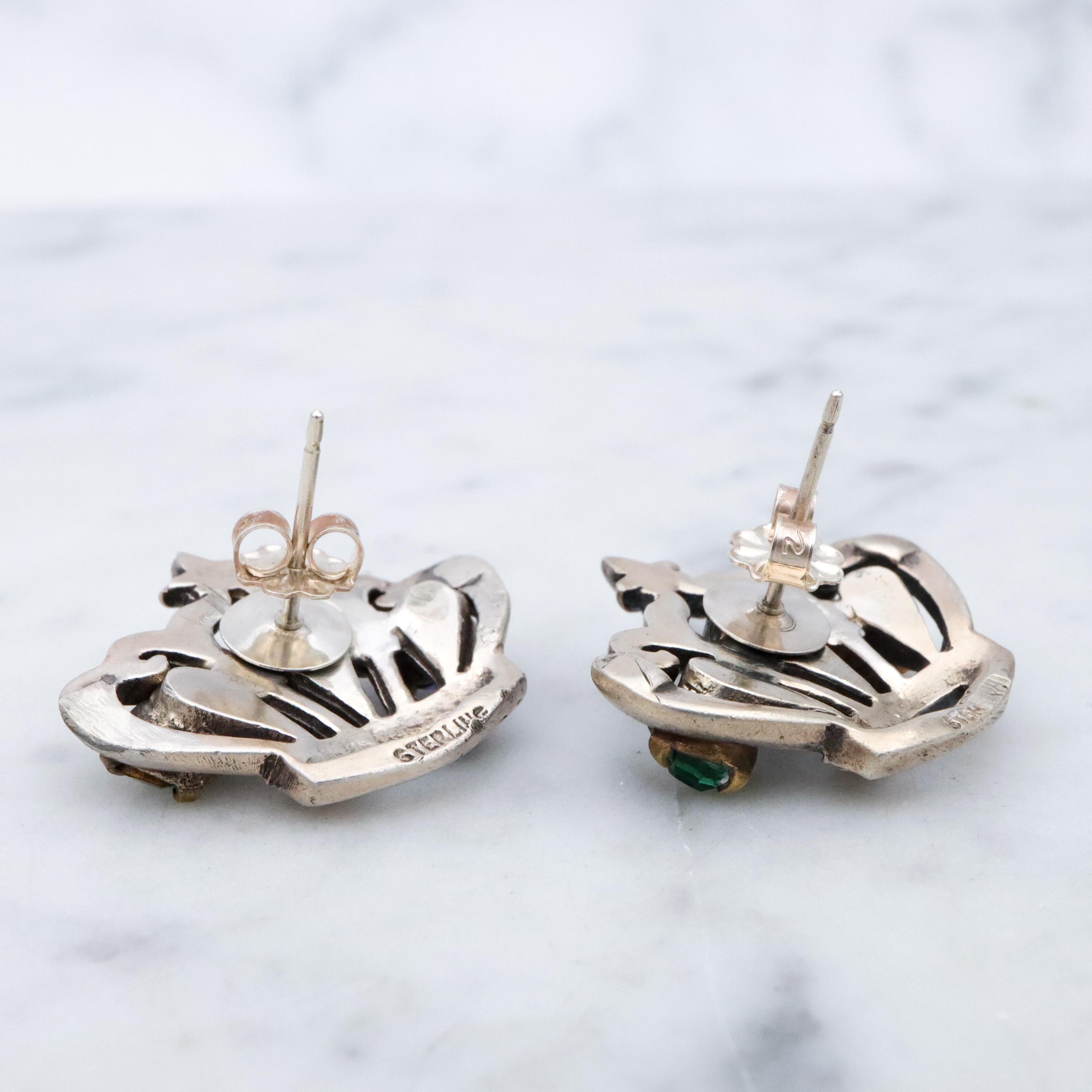 Vintage figural crown rhinestone sterling earrings
