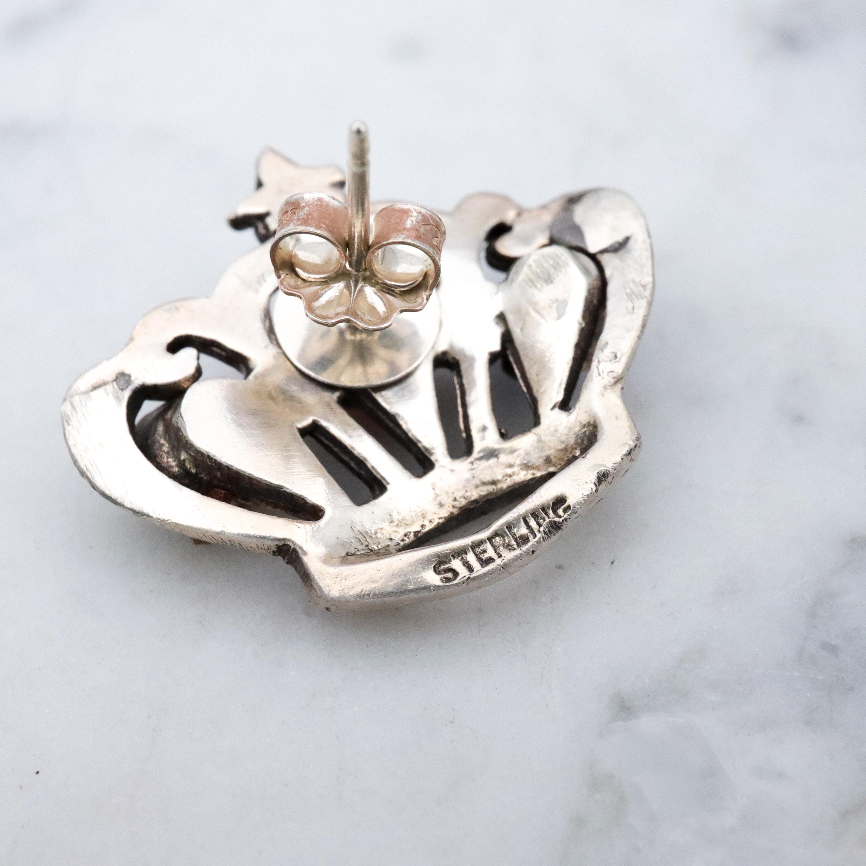 Vintage figural crown rhinestone sterling earrings