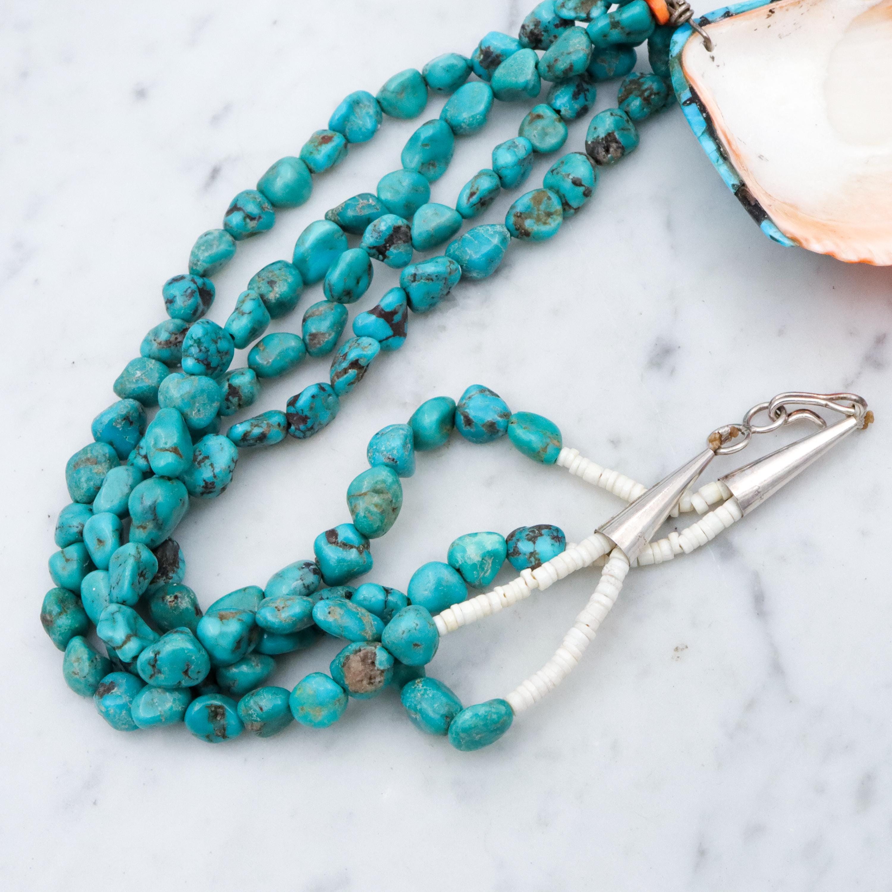 Vintage Santo Domingo mosaic inlay shell & turquoise bead necklace