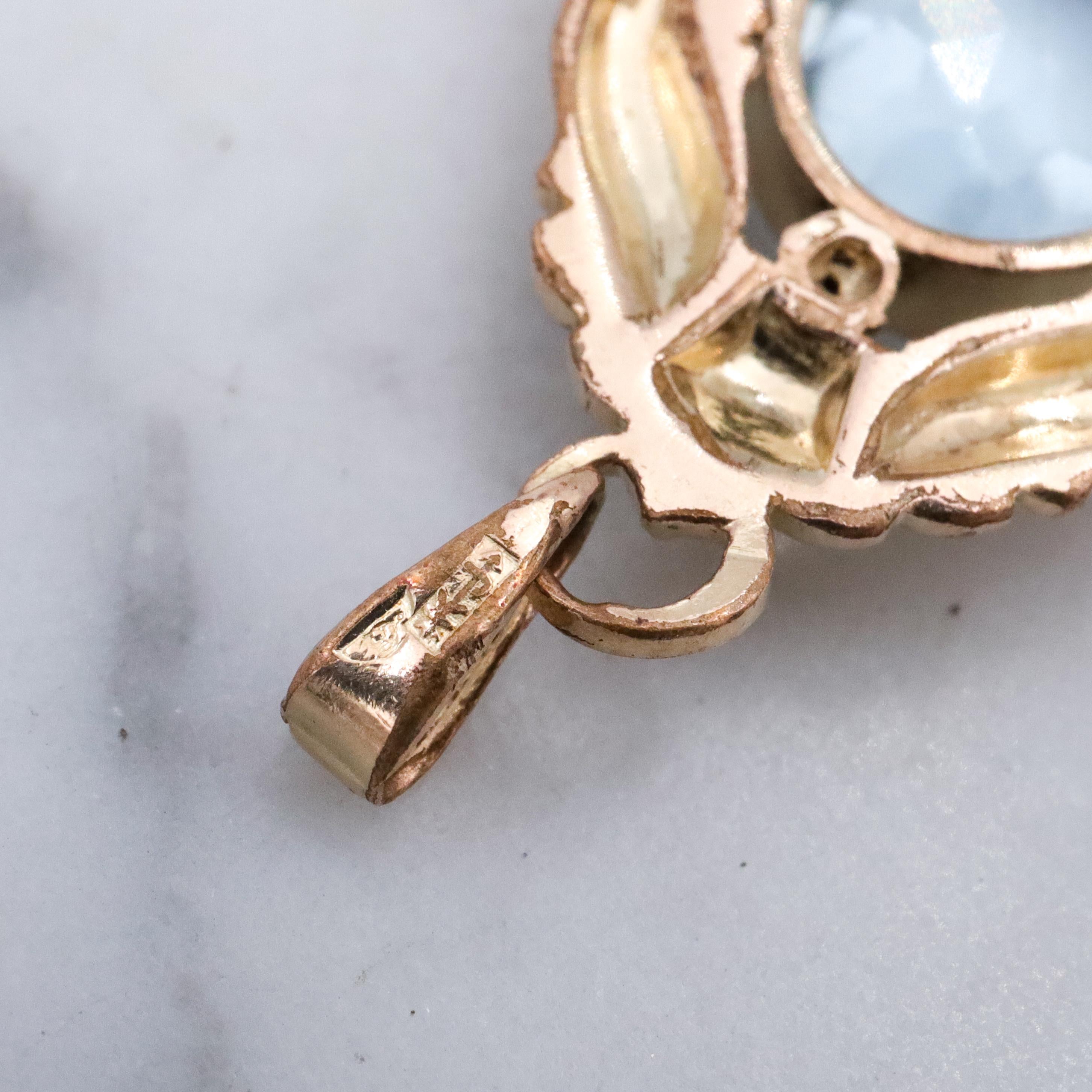 1930s Kollmar & Jourdan rolled gold aqua glass Rococo pendant