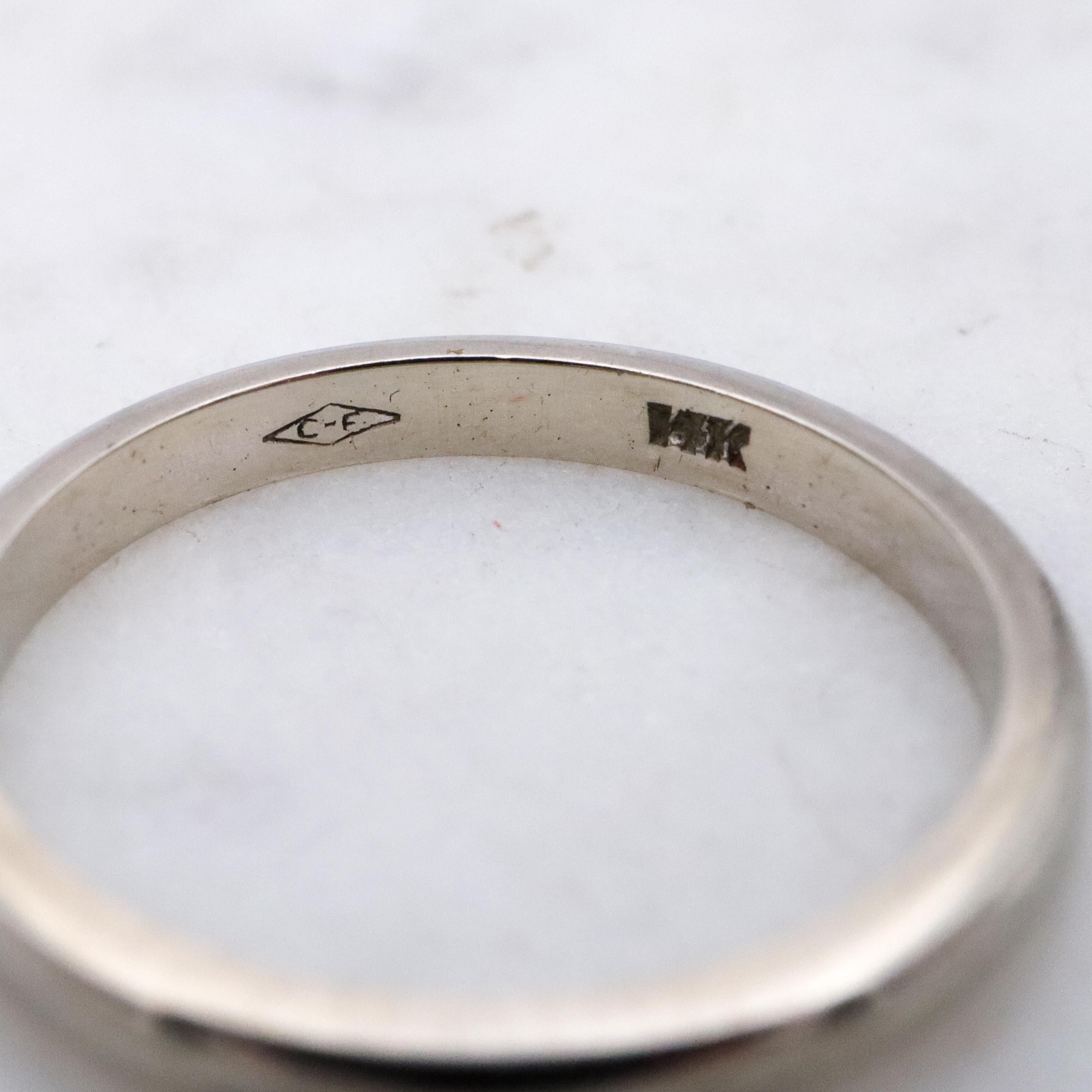 Simple Mid Century 14k white gold half-round 2.15mm wedding band, size 4.5