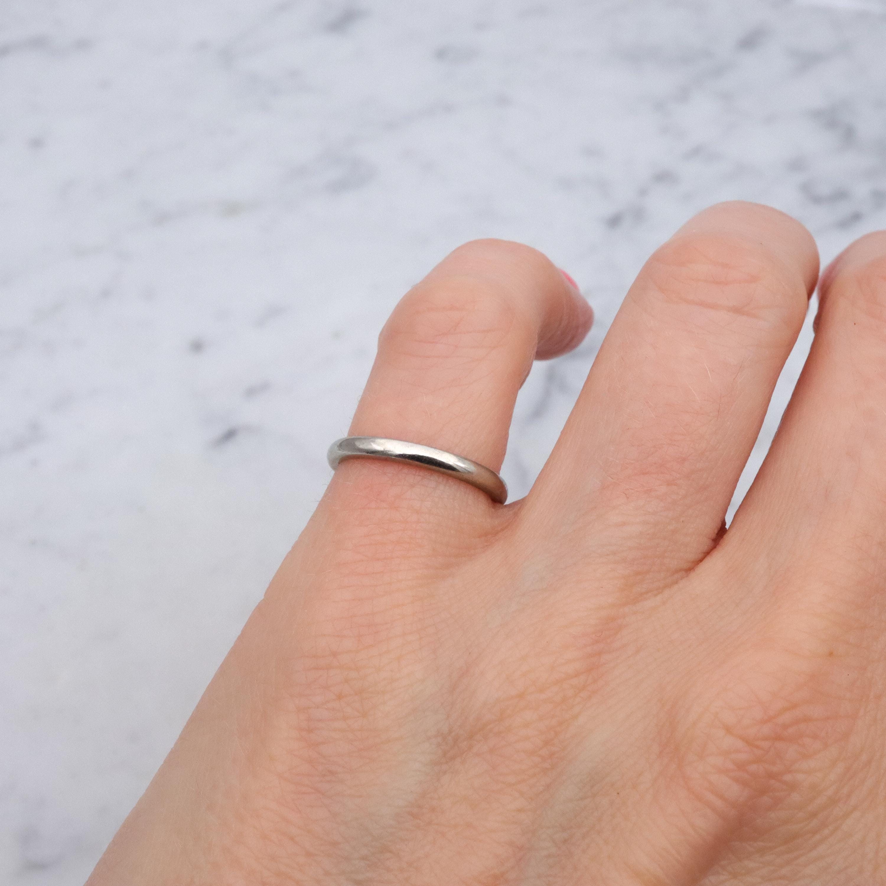 Simple Mid Century 14k white gold half-round 2.15mm wedding band, size 4.5