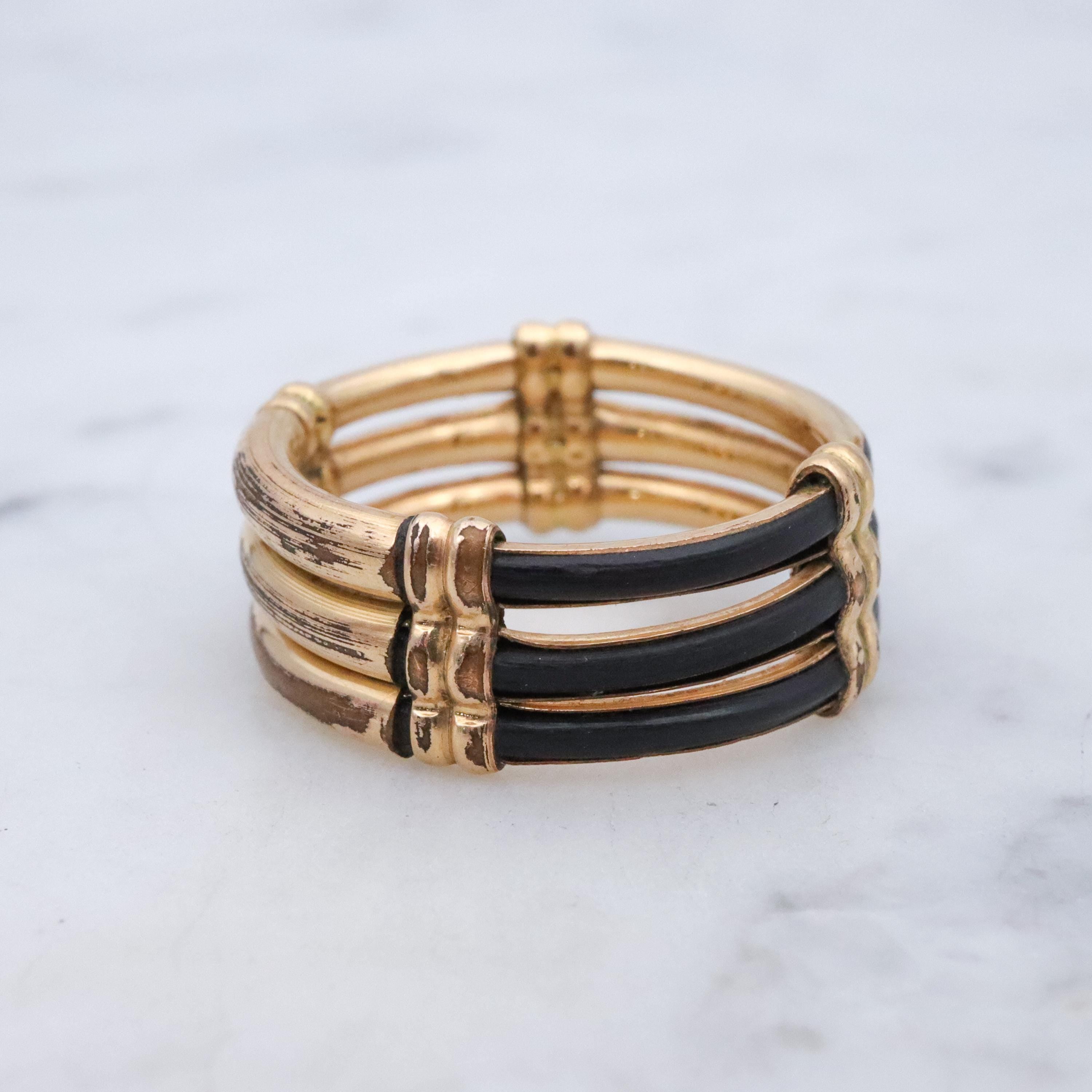 Antique Victorian 9k rolled gold triple band hair ring, size 6
