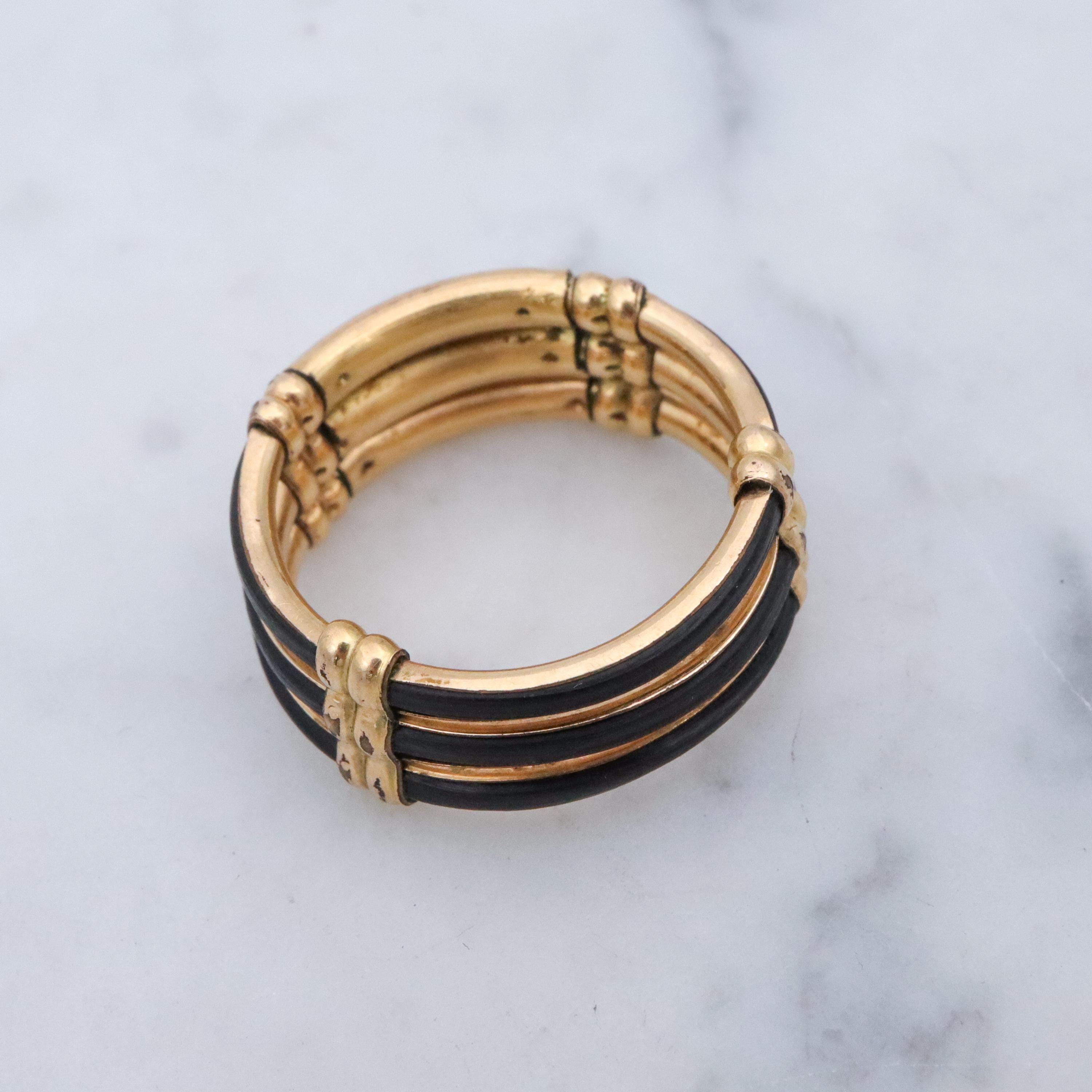Antique Victorian 9k rolled gold triple band hair ring, size 6