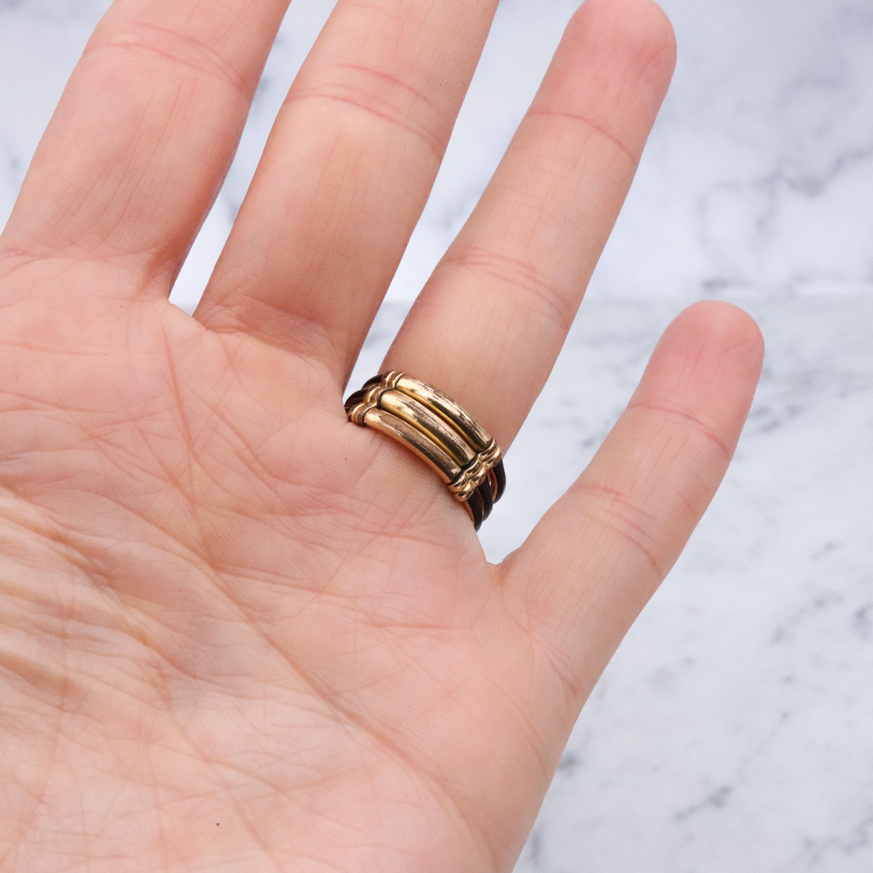 Antique Victorian 9k rolled gold triple band hair ring, size 6