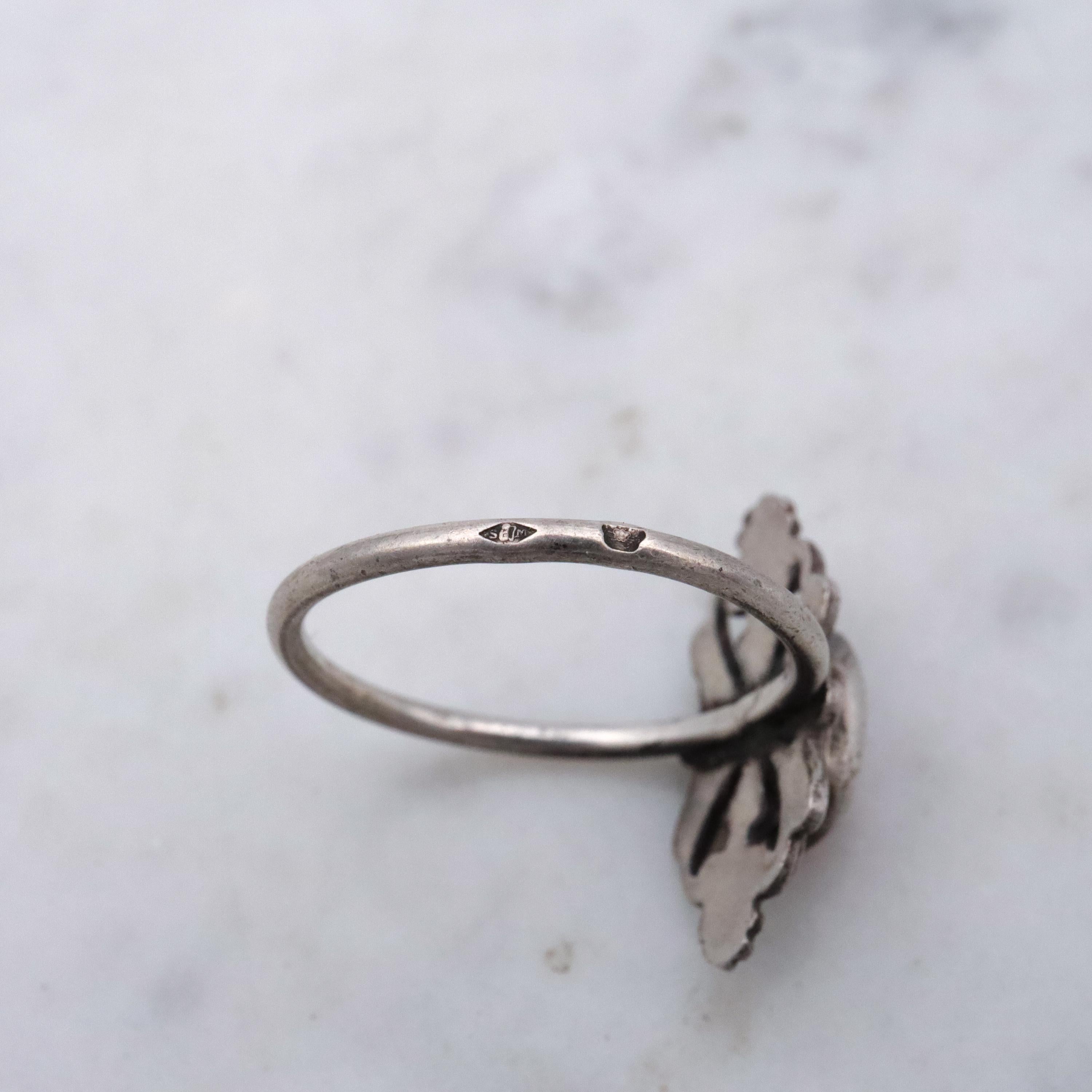 French Art Nouveau .800 silver carnelian scroll ring, size 5.5