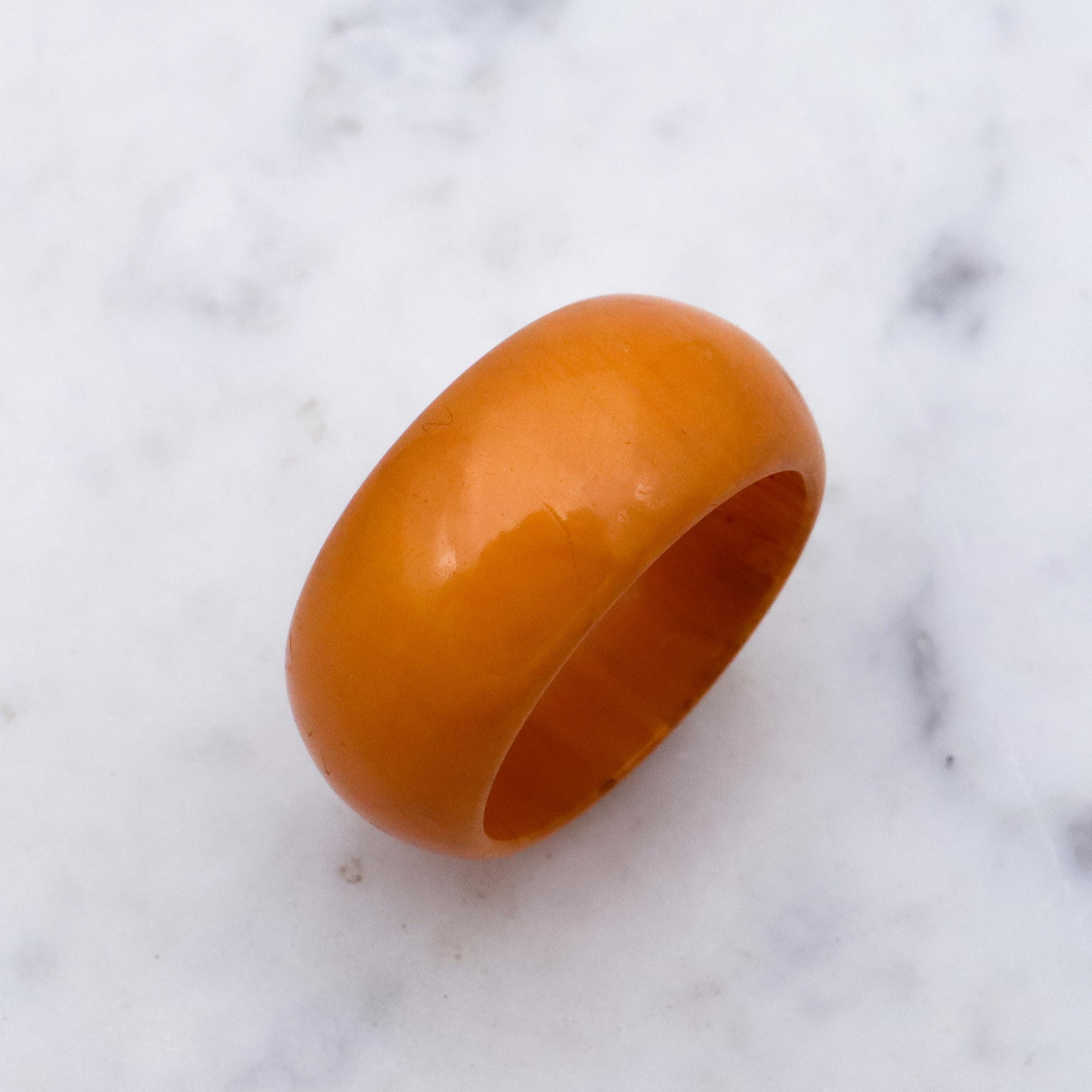 Mid Century butterscotch amber domed band ring, size 8