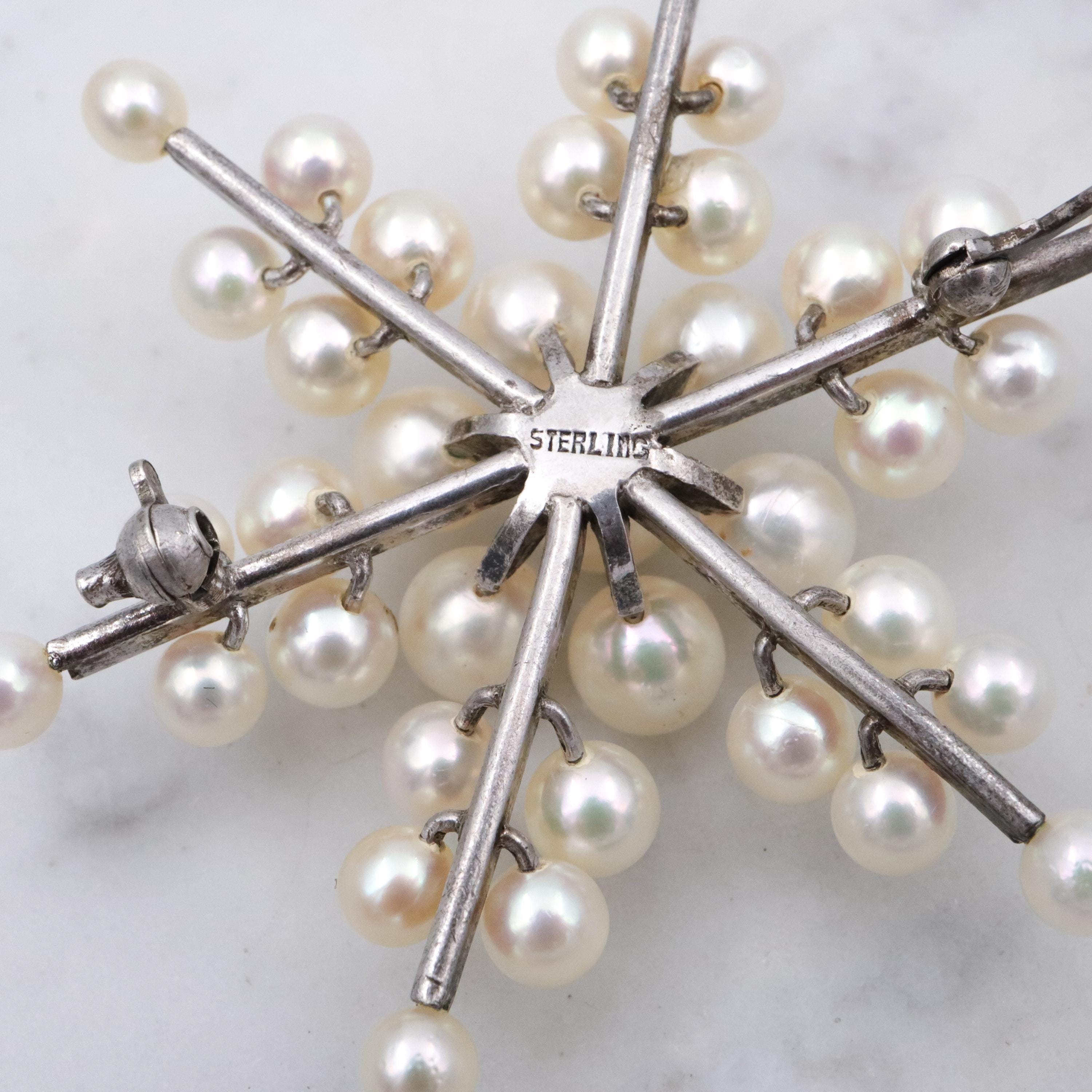 MCM Japanese Akoya pearl snowflake sterling brooch