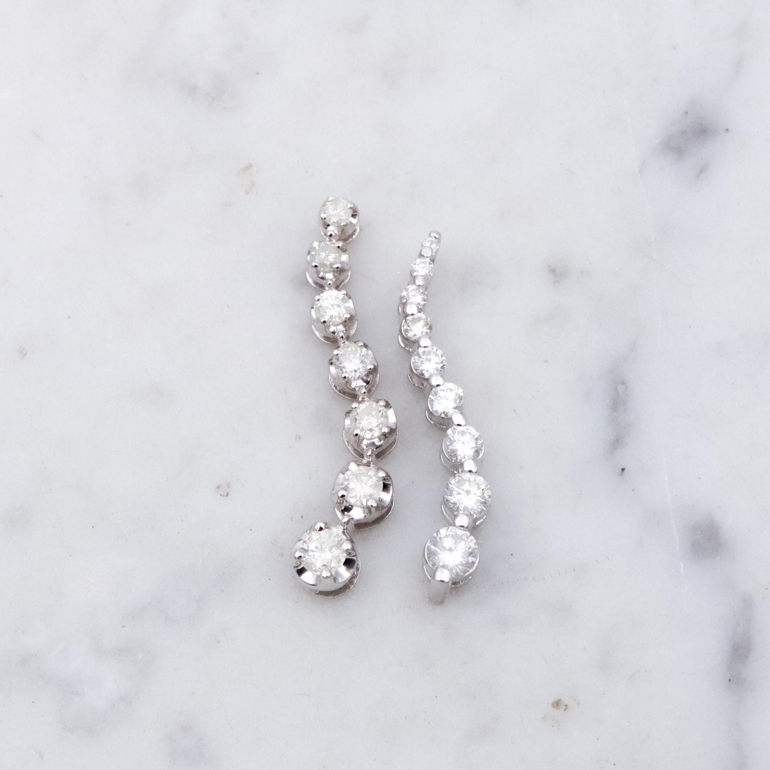 Vintage 14k white gold S-curve diamond journey pendant