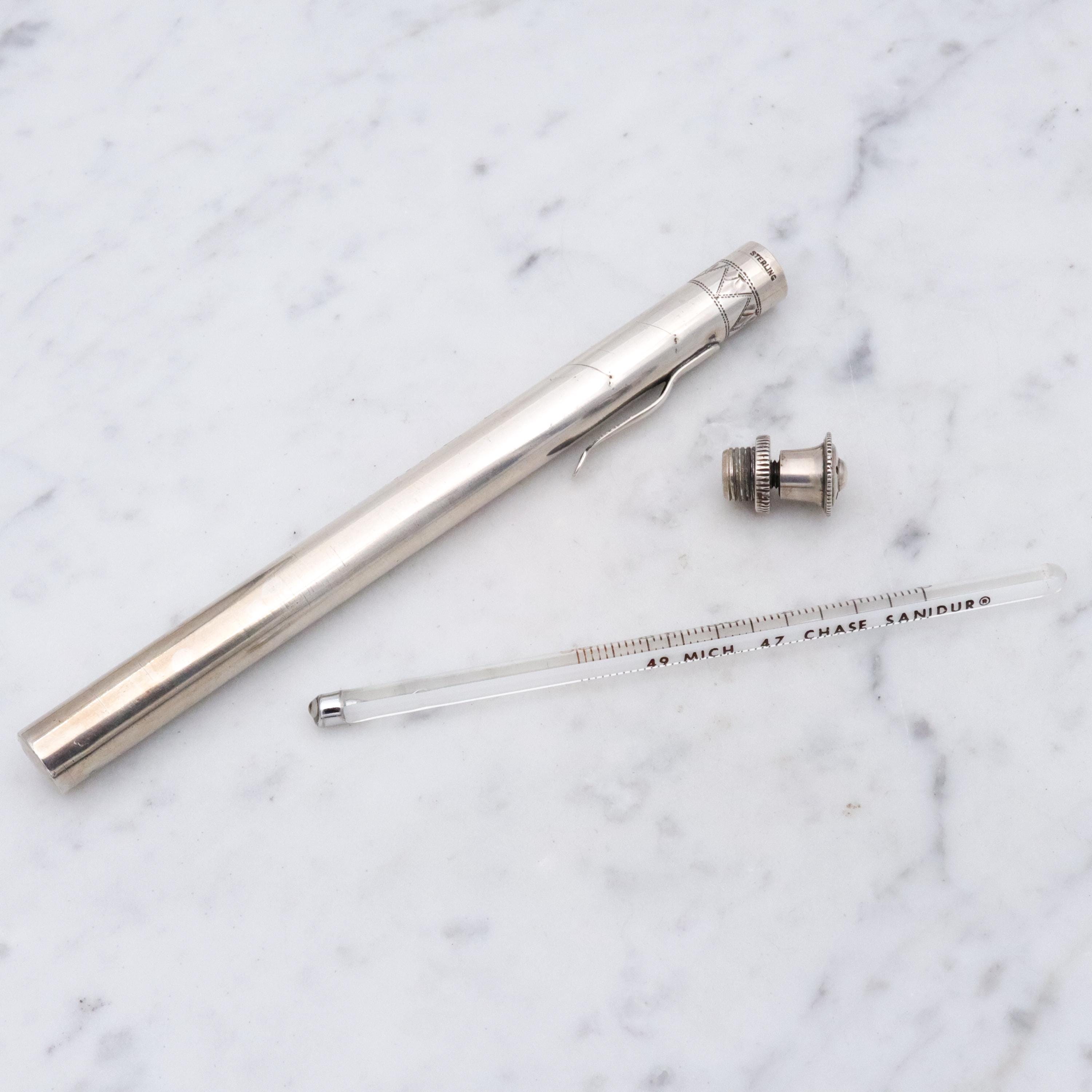 Antique sterling thermometer case with clip