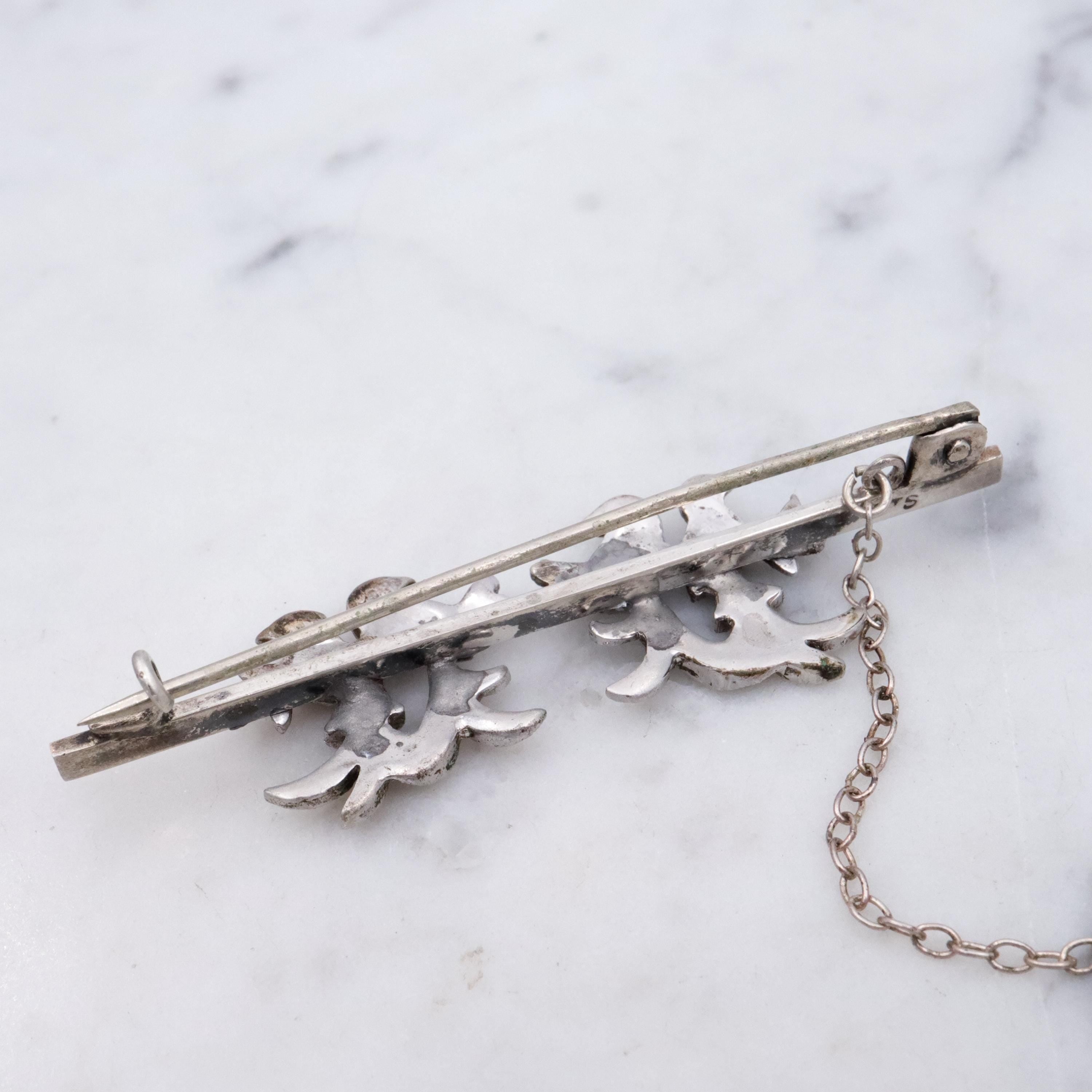 Art Deco double love bird pair marcasite sterling bar pin