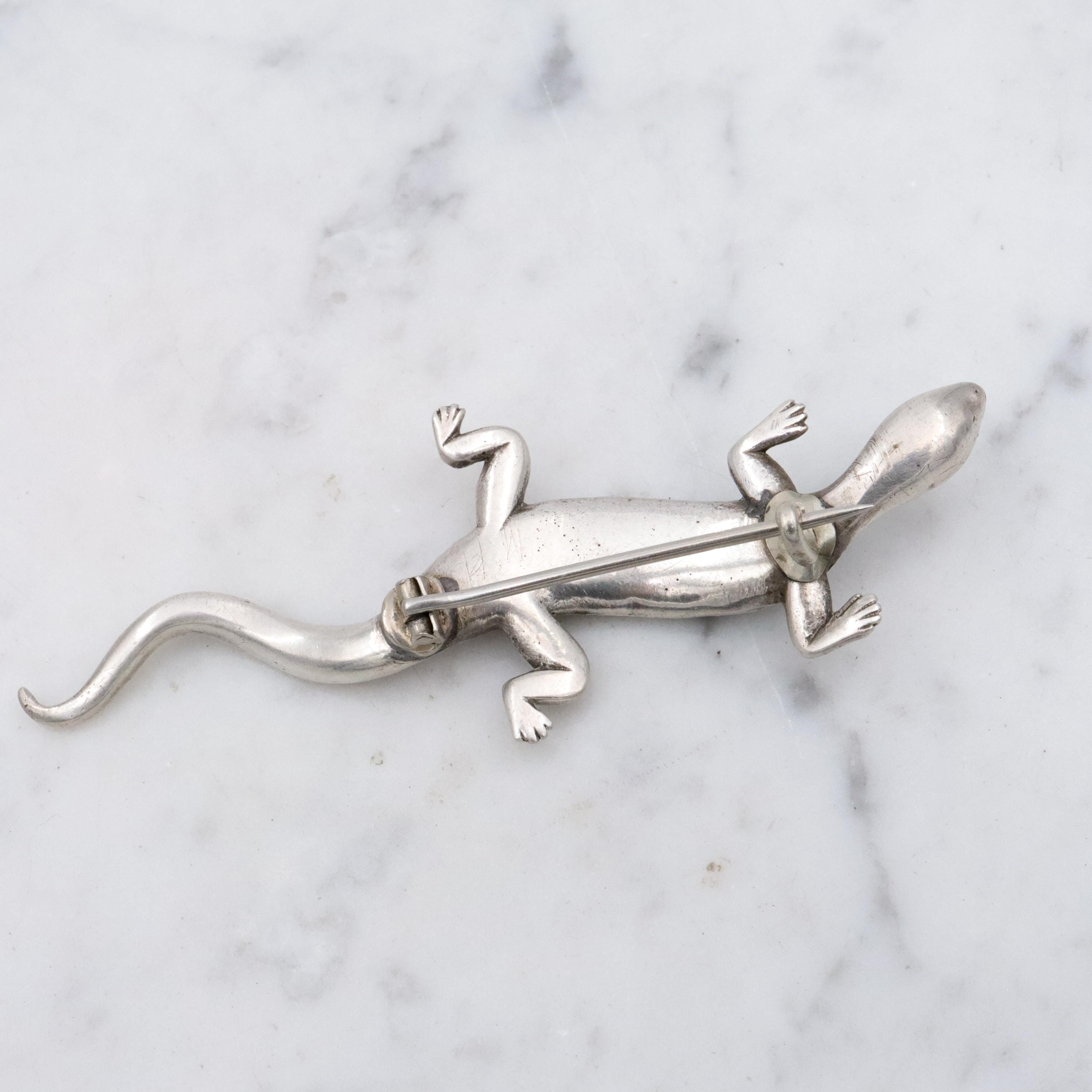 Victorian sterling & paste lizard figural brooch