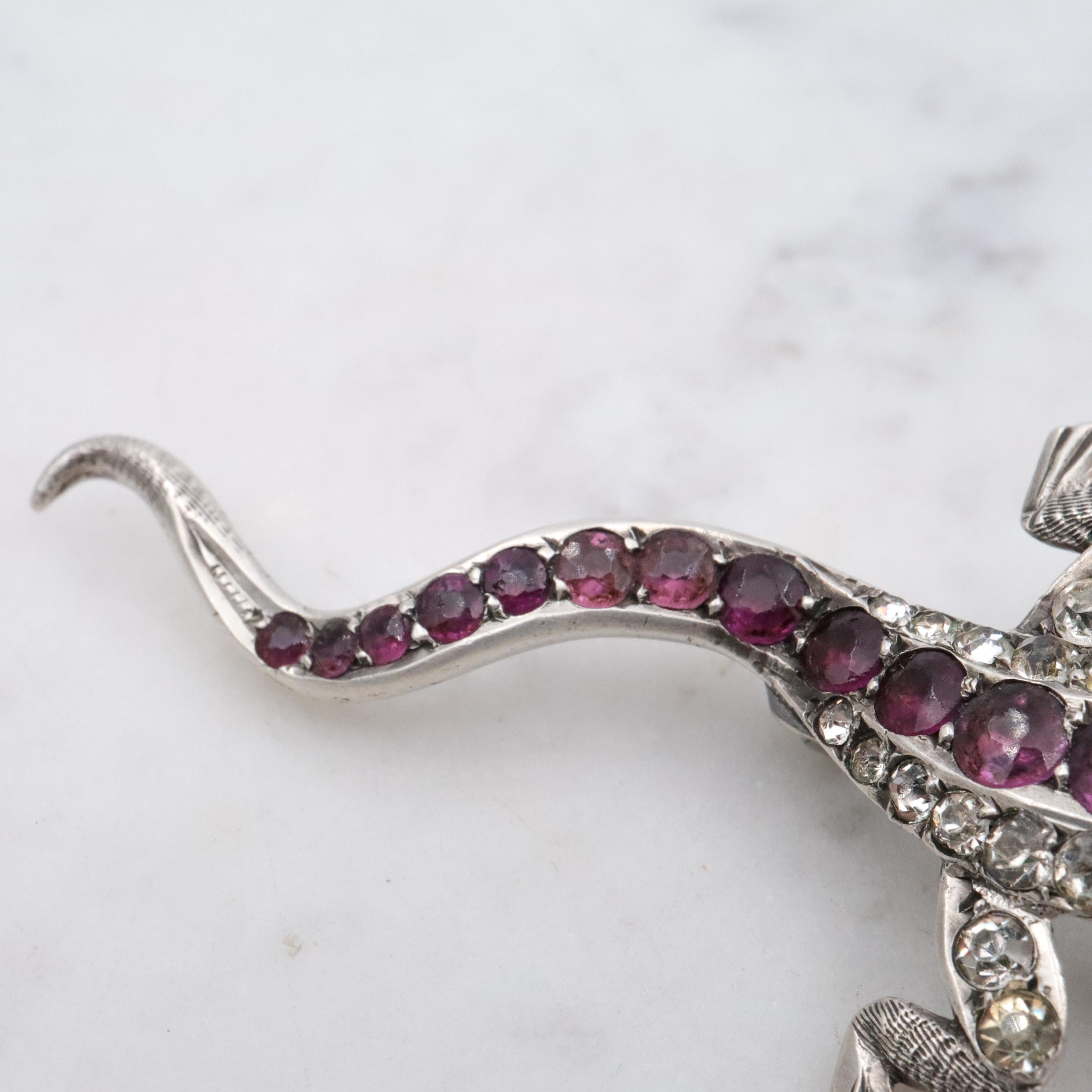 Victorian sterling & paste lizard figural brooch