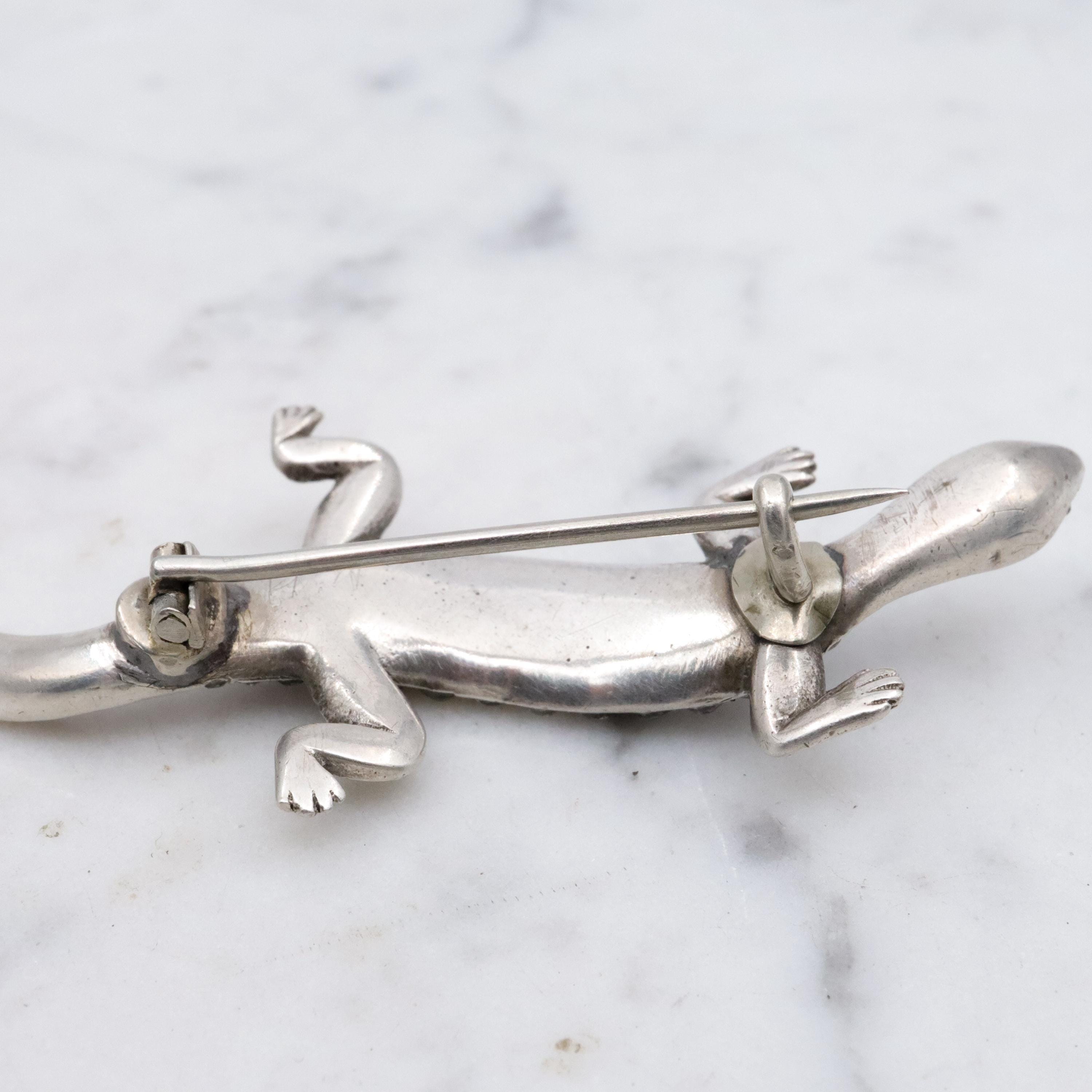 Victorian sterling & paste lizard figural brooch