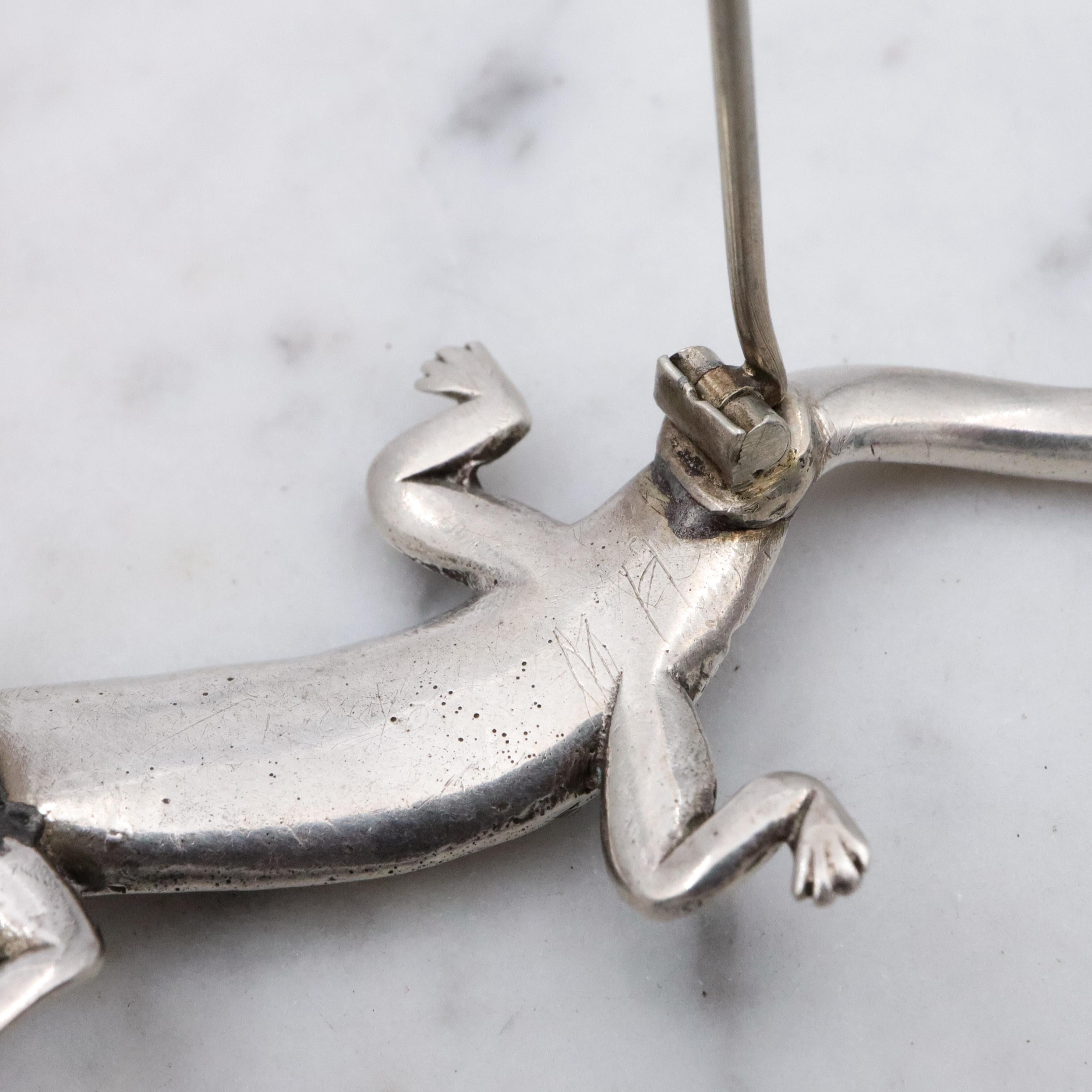Victorian sterling & paste lizard figural brooch
