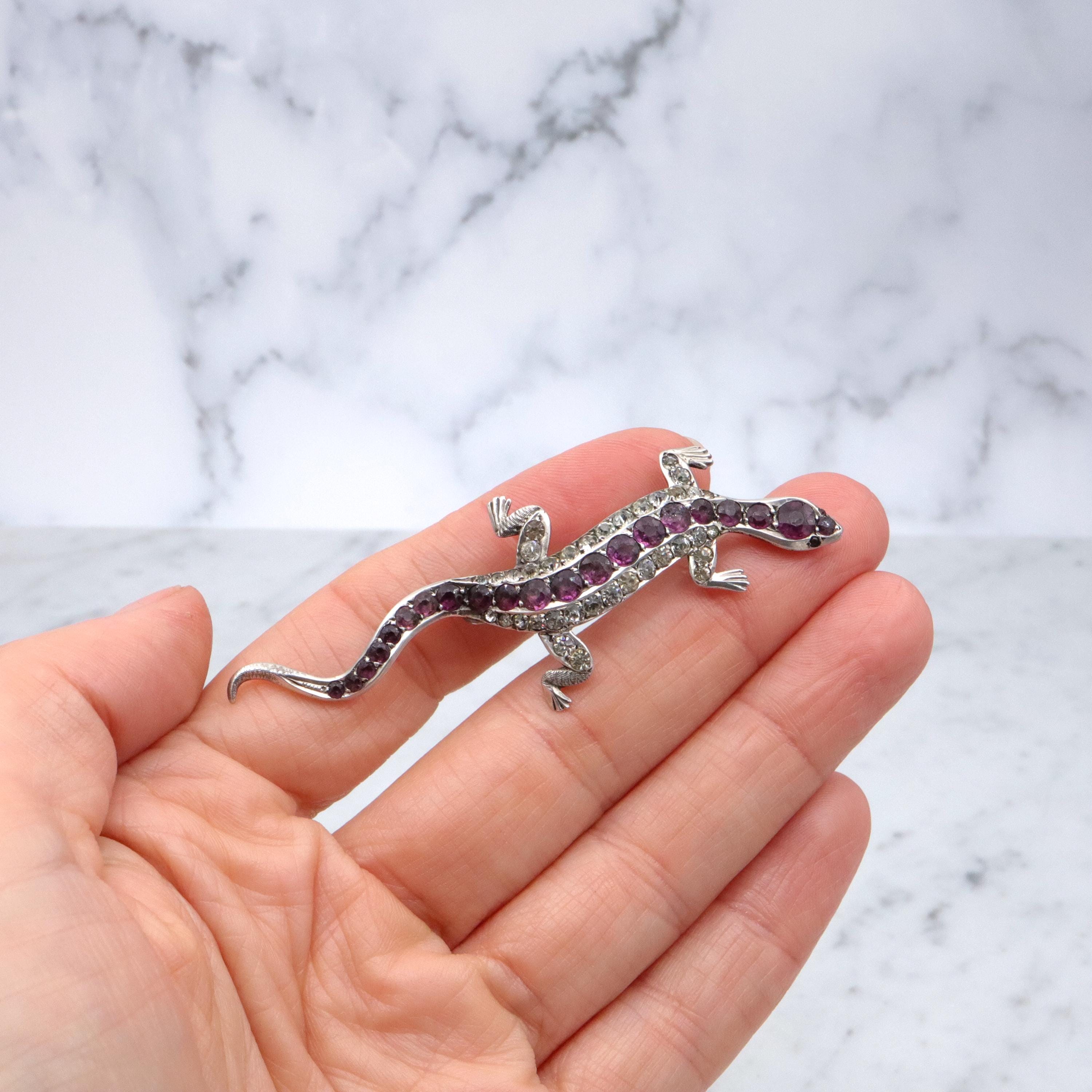 Victorian sterling & paste lizard figural brooch