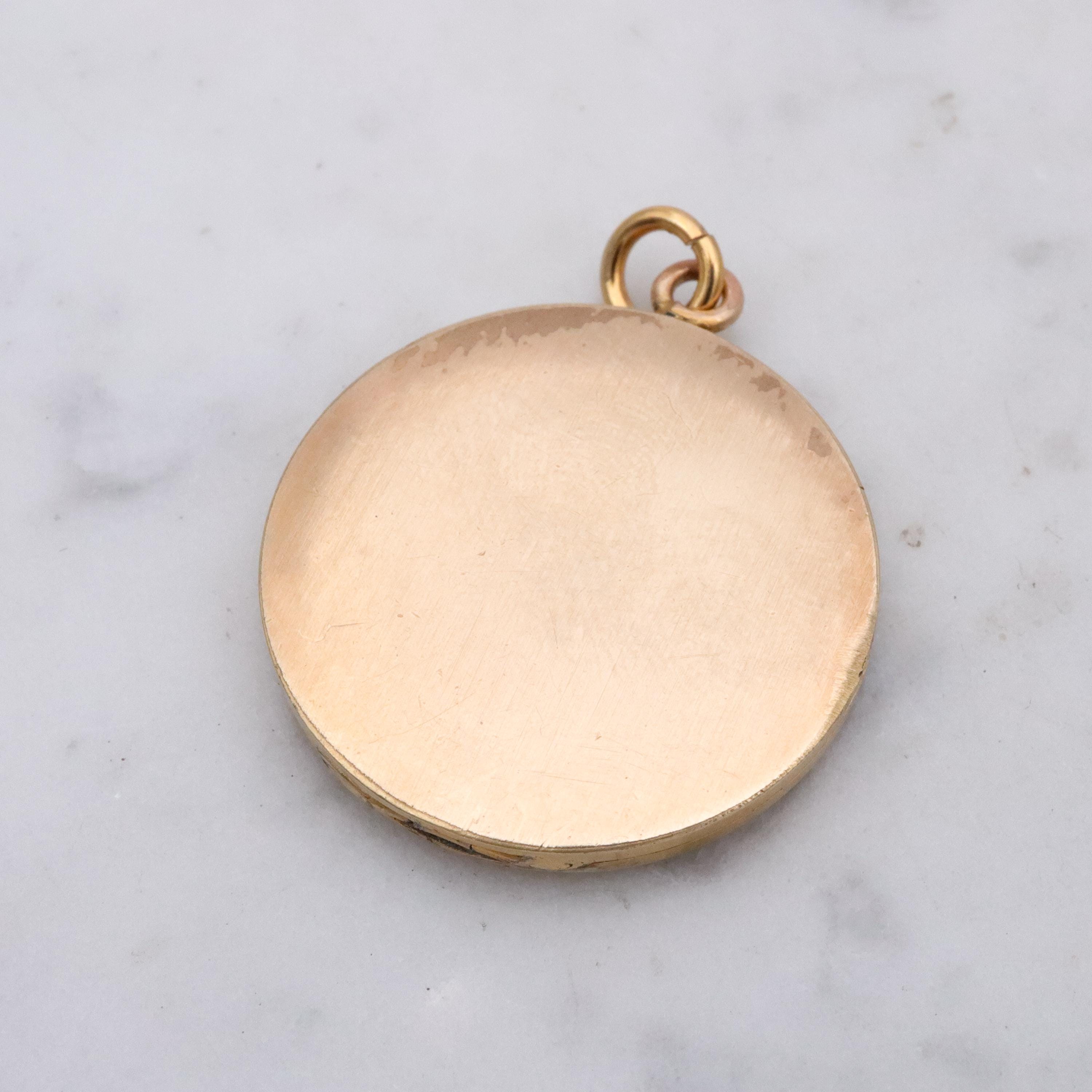 Edwardian tri-color gold filled floral engraved circle locket pendant