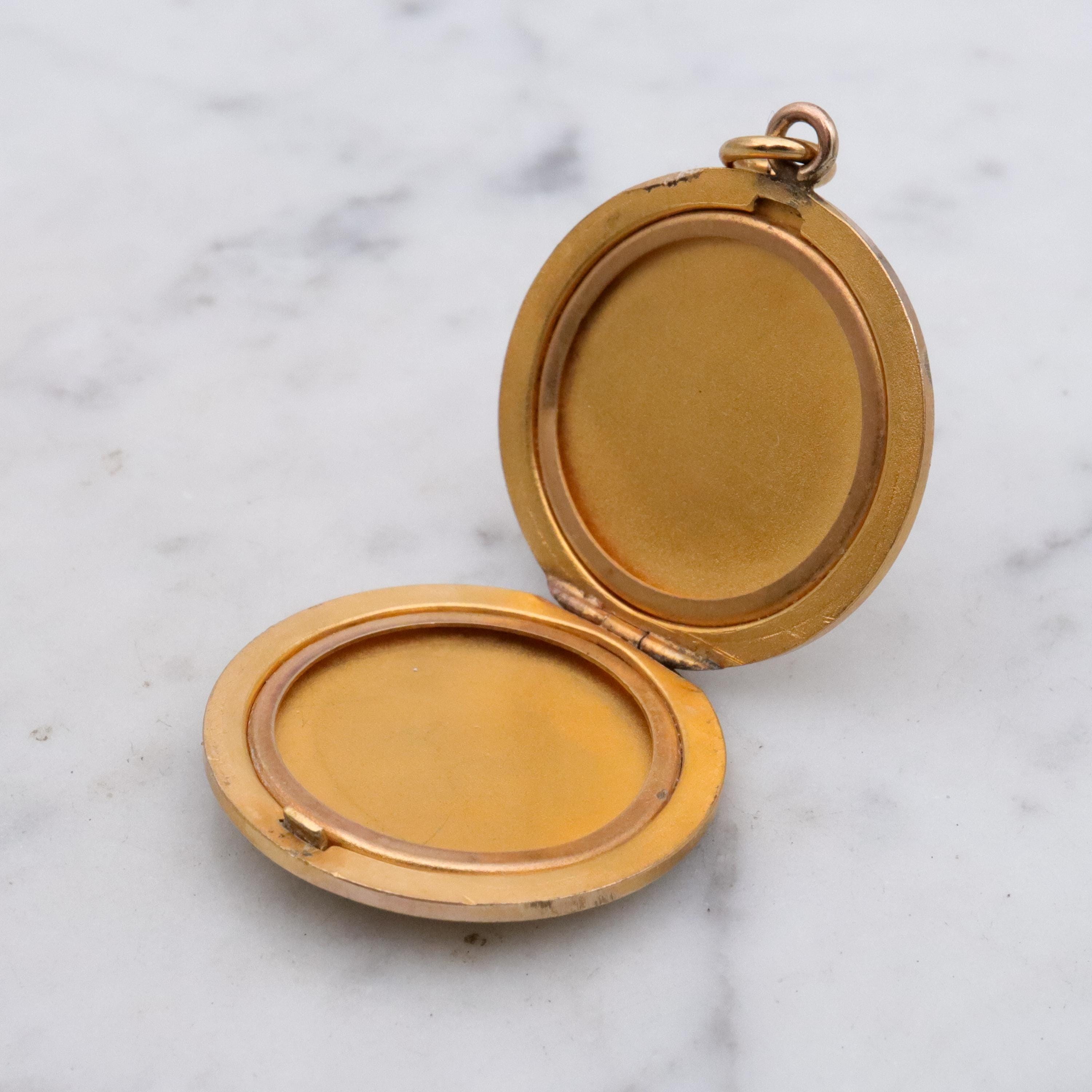 Edwardian tri-color gold filled floral engraved circle locket pendant