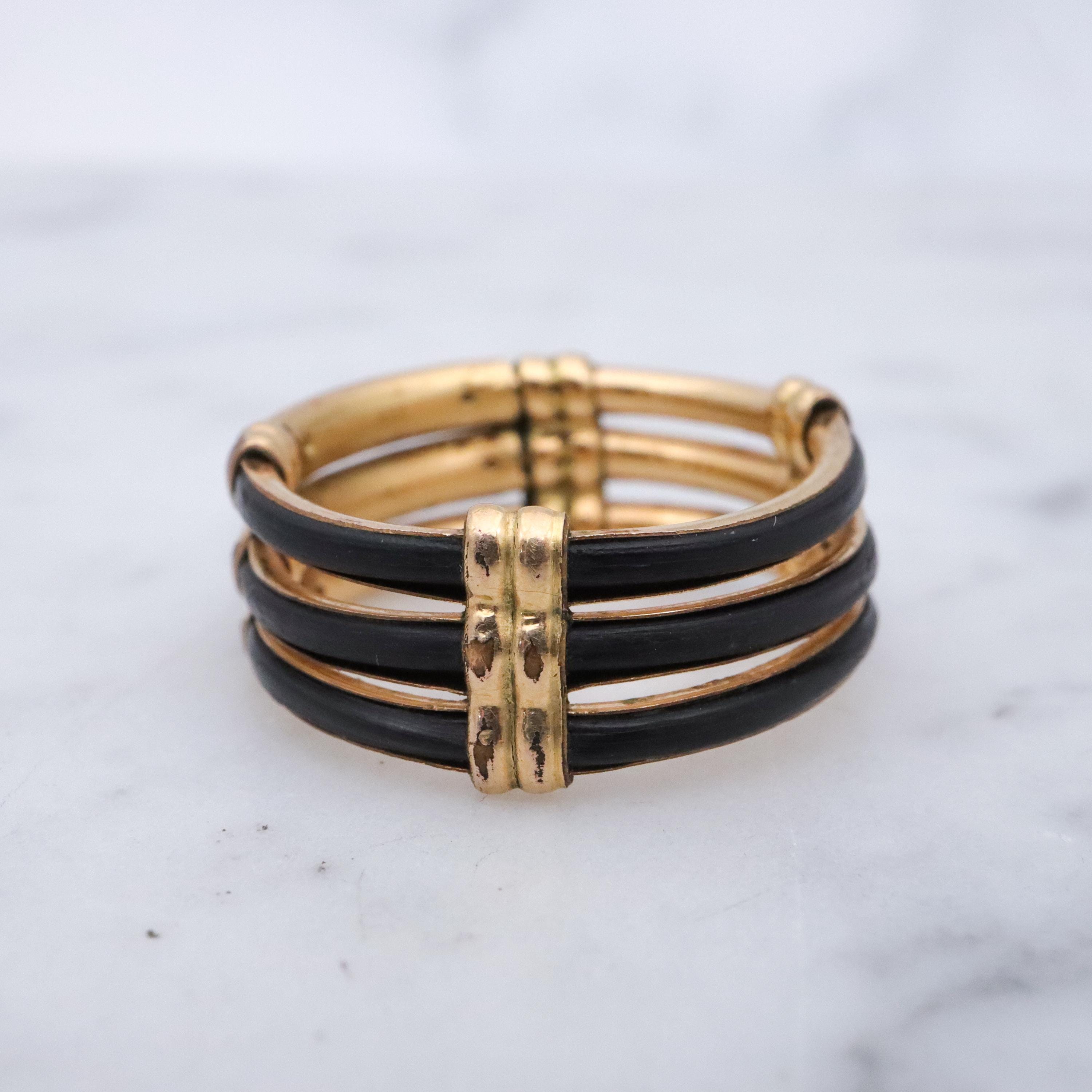 Antique Victorian 9k rolled gold triple band hair ring, size 6