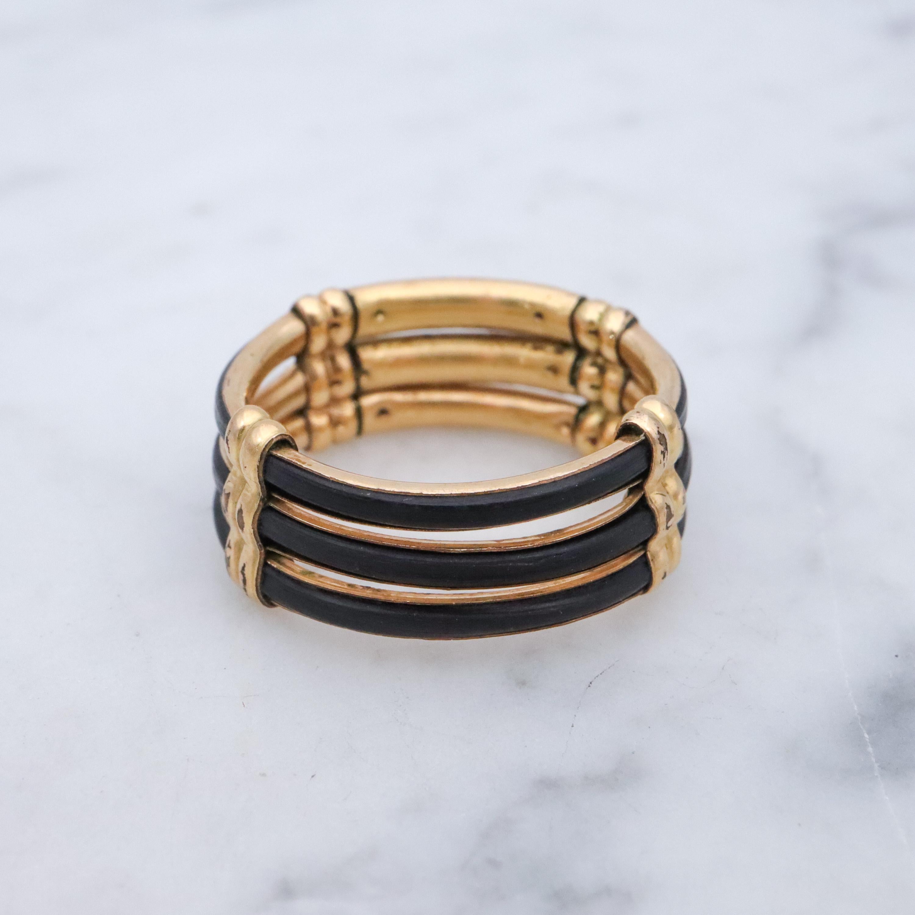 Antique Victorian 9k rolled gold triple band hair ring, size 6