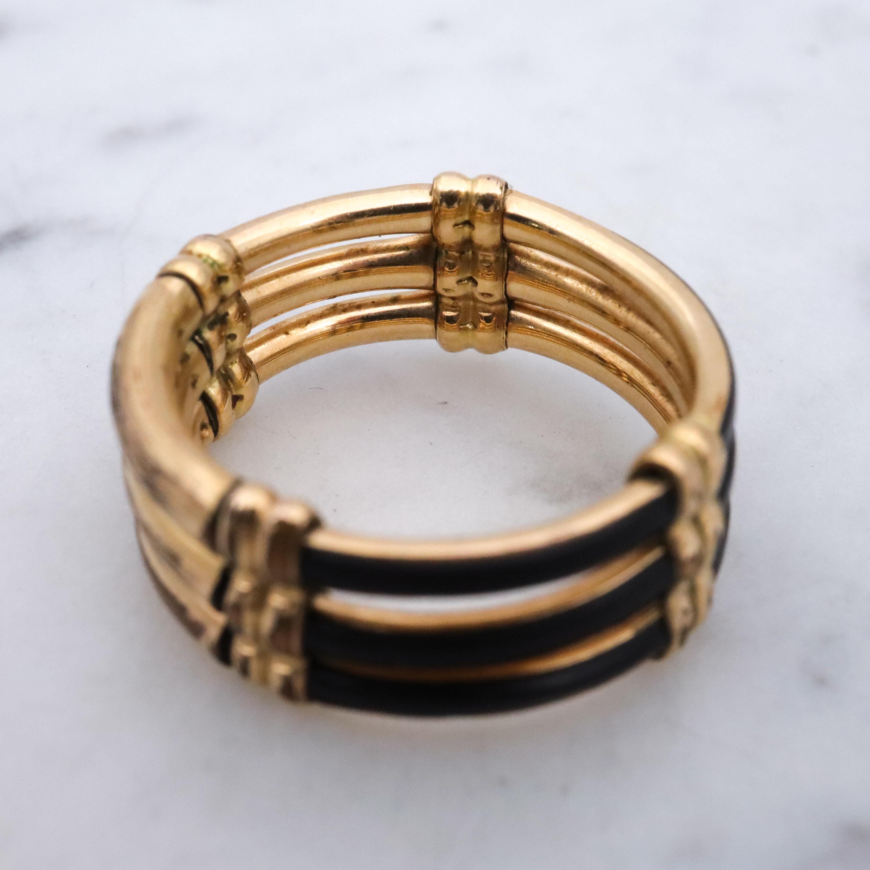 Antique Victorian 9k rolled gold triple band hair ring, size 6