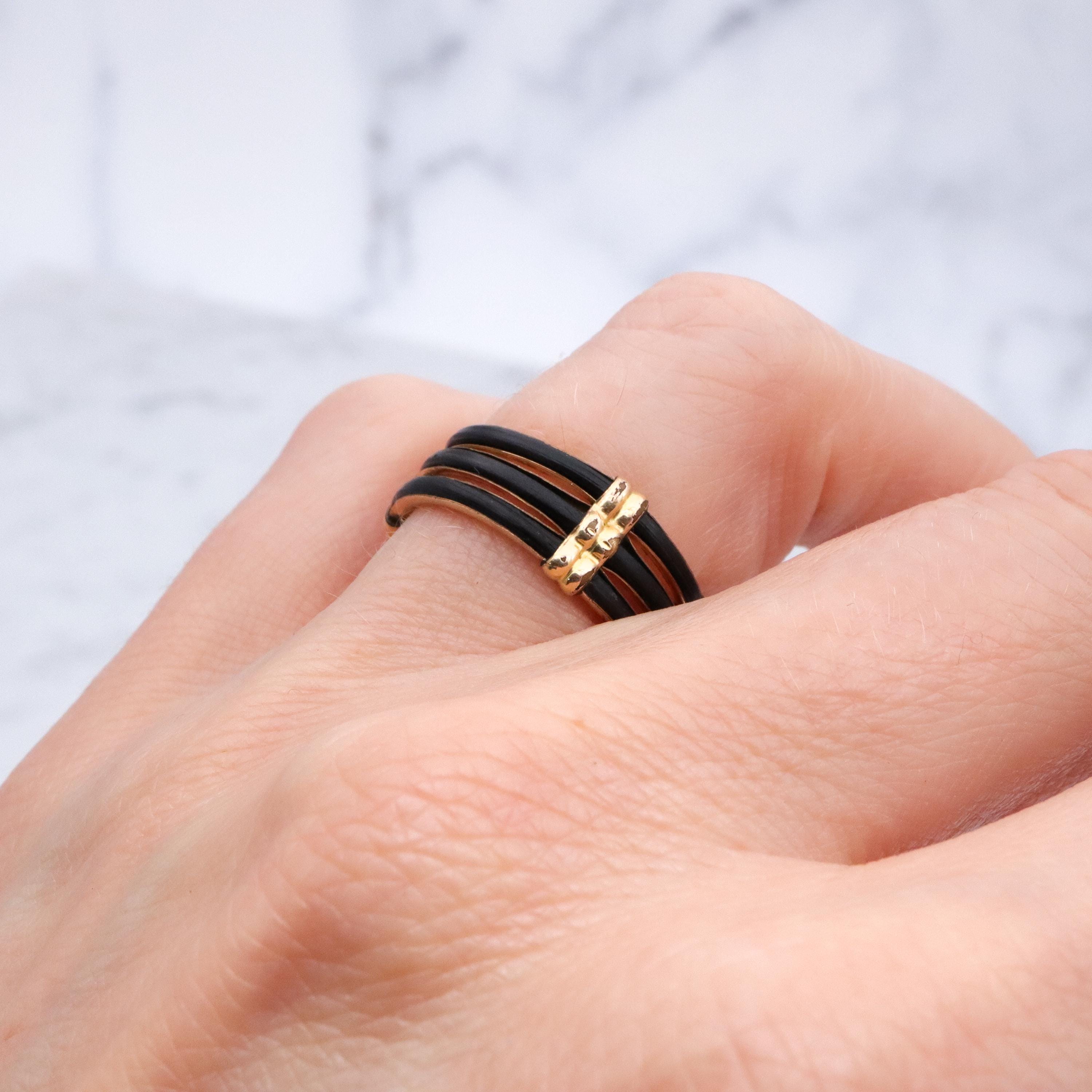 Antique Victorian 9k rolled gold triple band hair ring, size 6